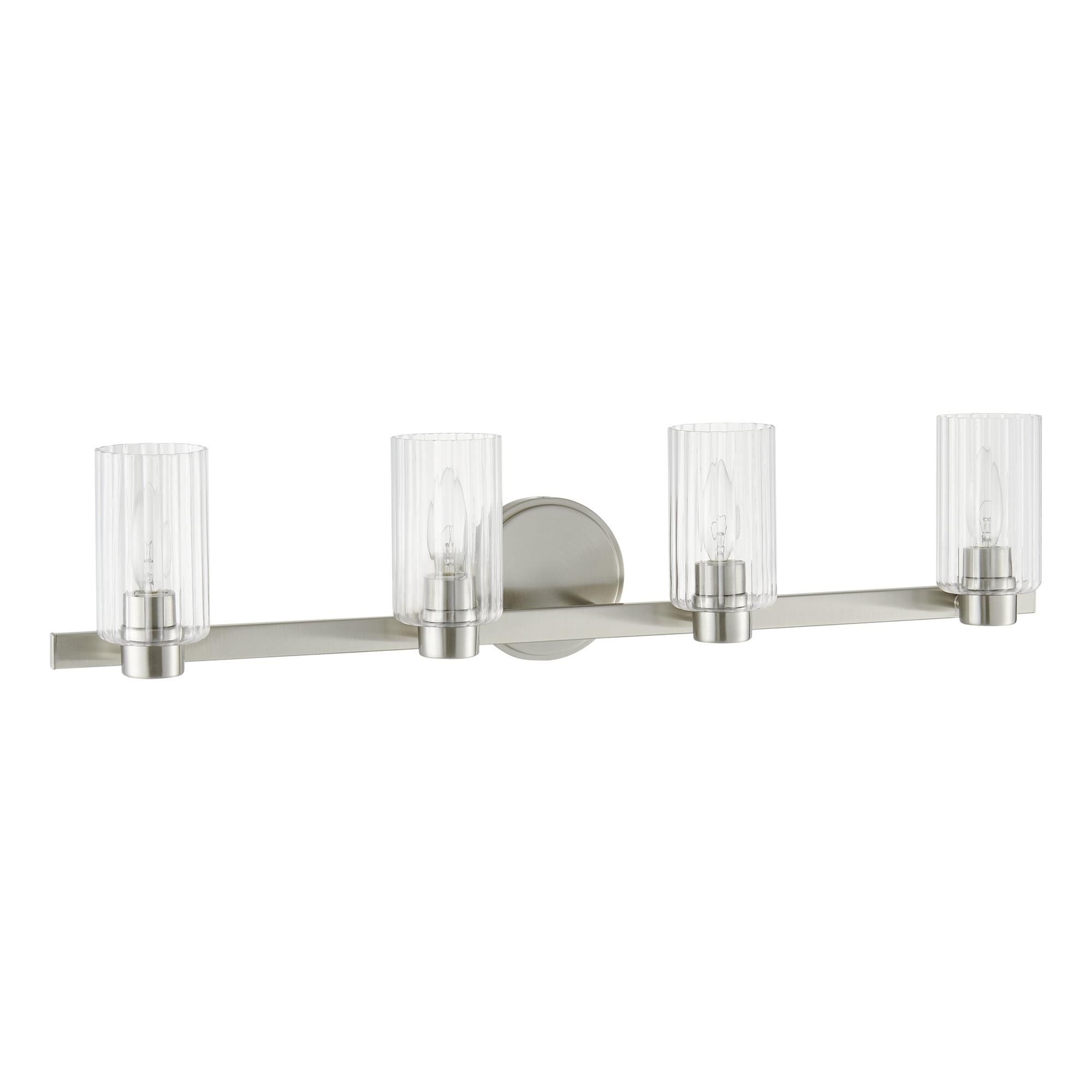 Shown in Brushed Nickel finish and Clear Ribbed glass