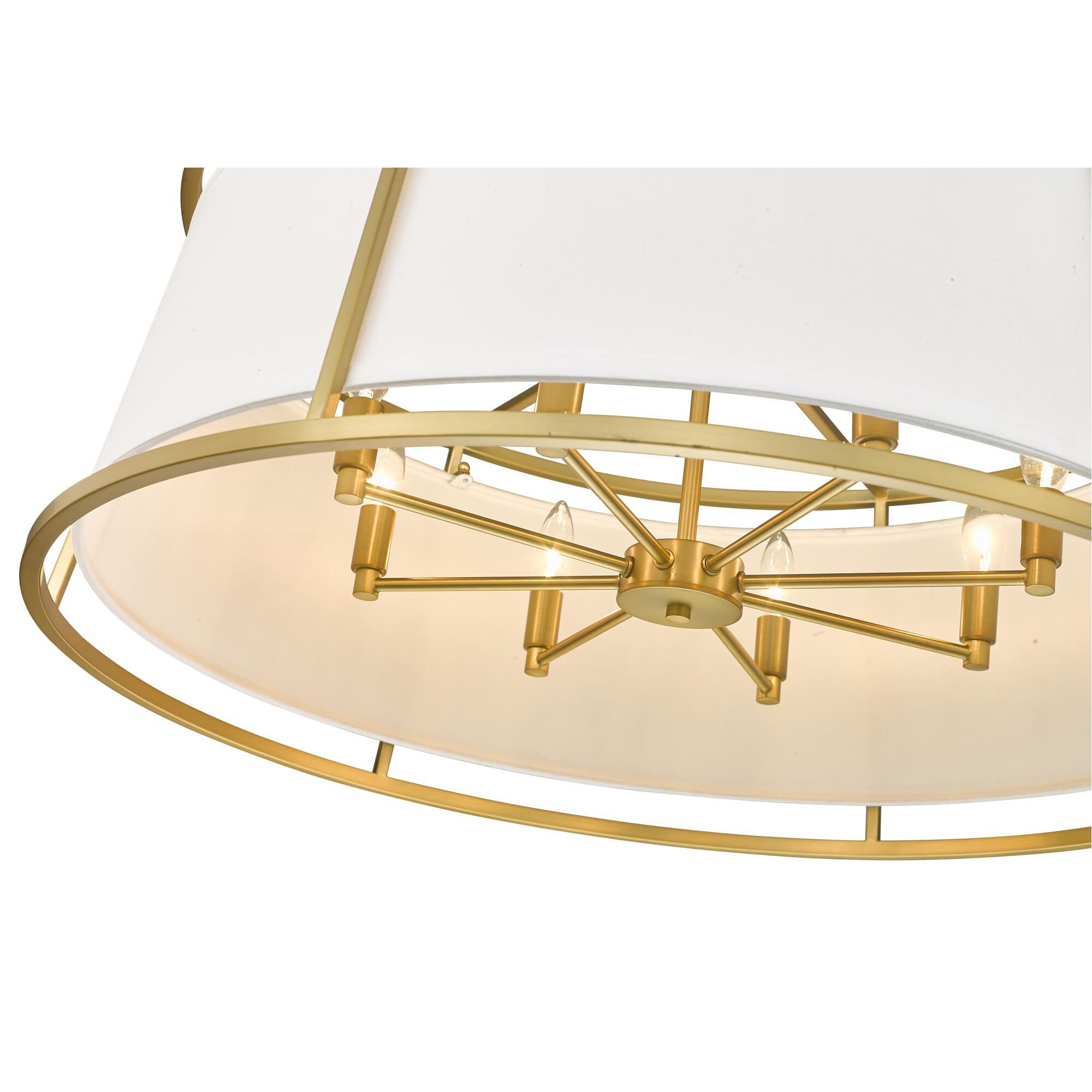 Shown in Rubbed Brass finish and White Fabric shade