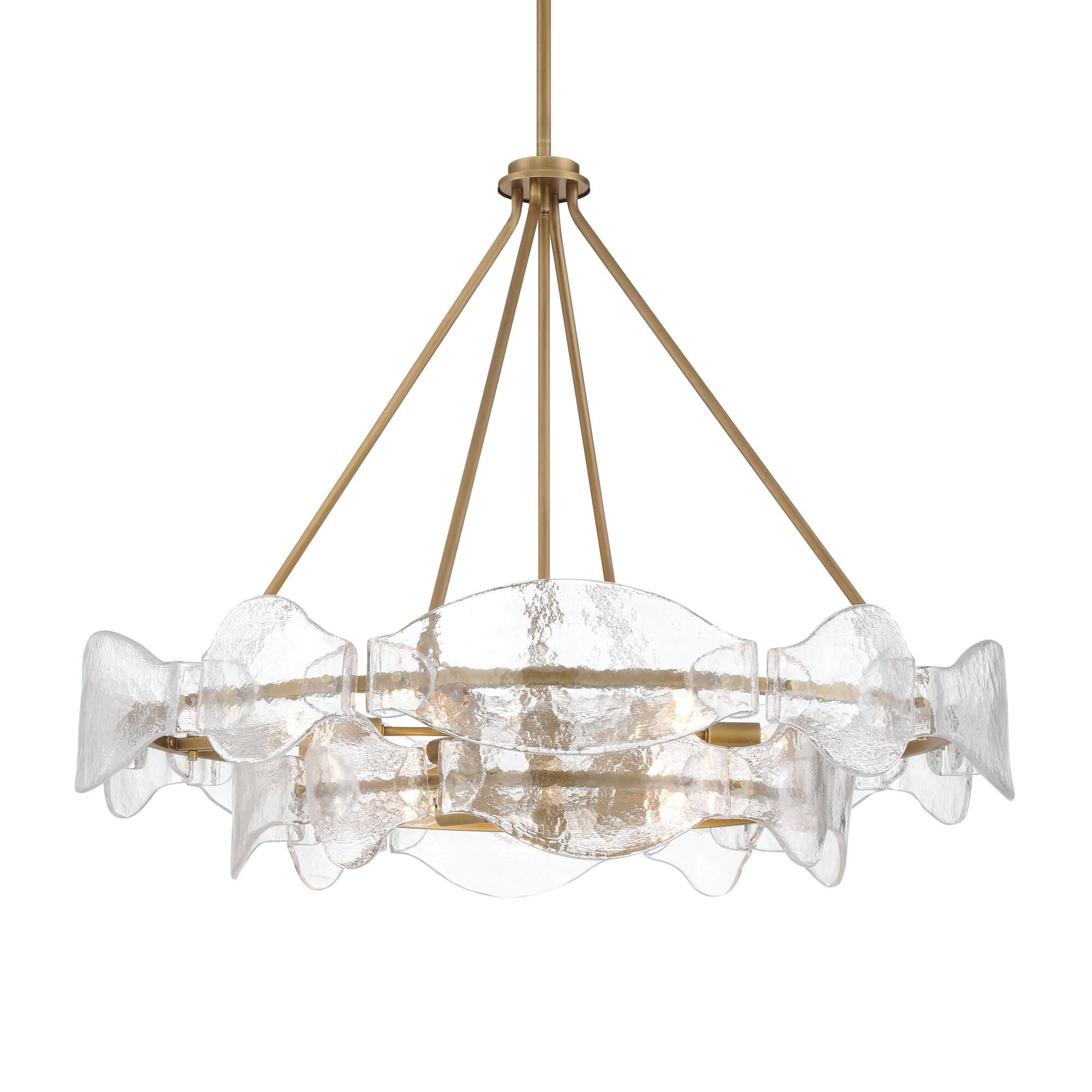Shown in Legacy Brass finish and Clear glass and Textured Handmade Glass shade