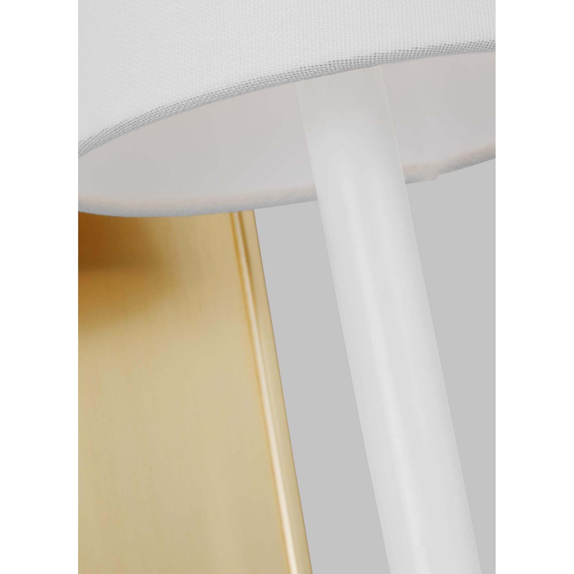 Shown in Burnished Brass finish and White Linen Fabric shade