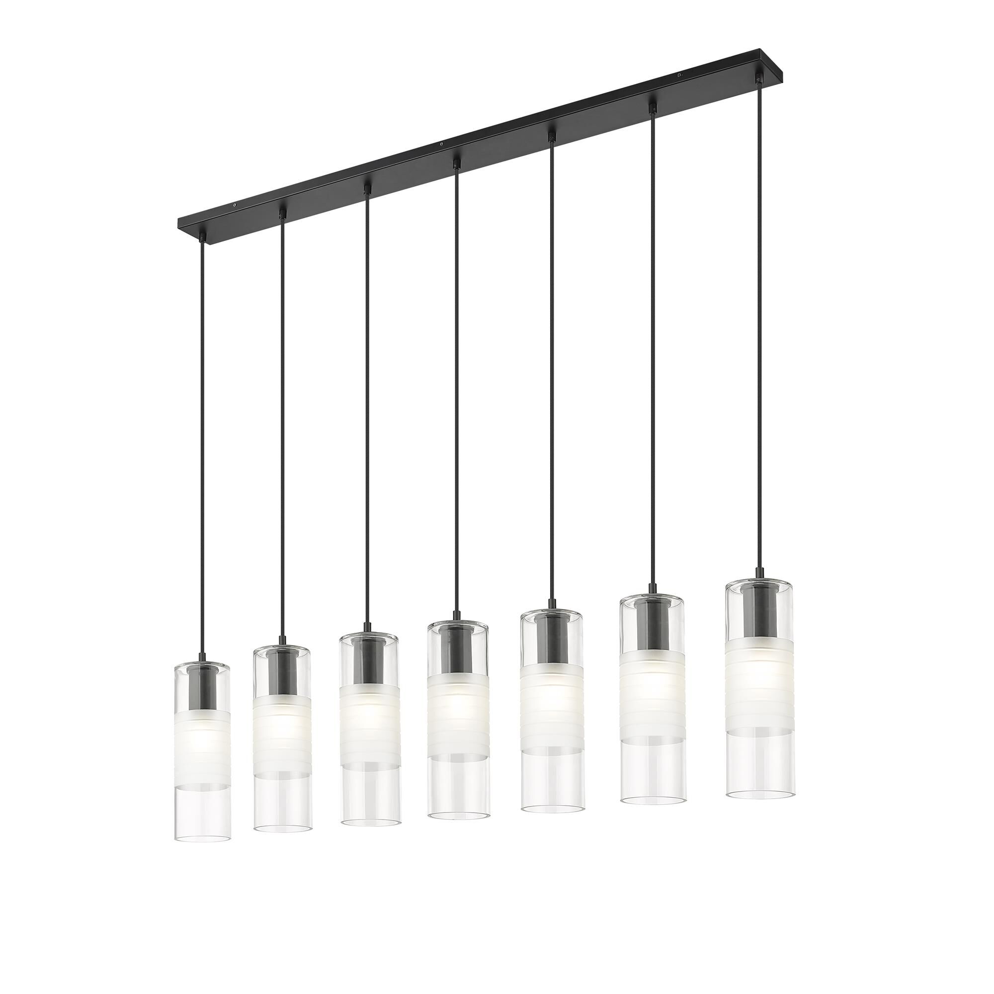 Shown in Matte Black finish and Clear+frosted glass and Clear+frosted shade