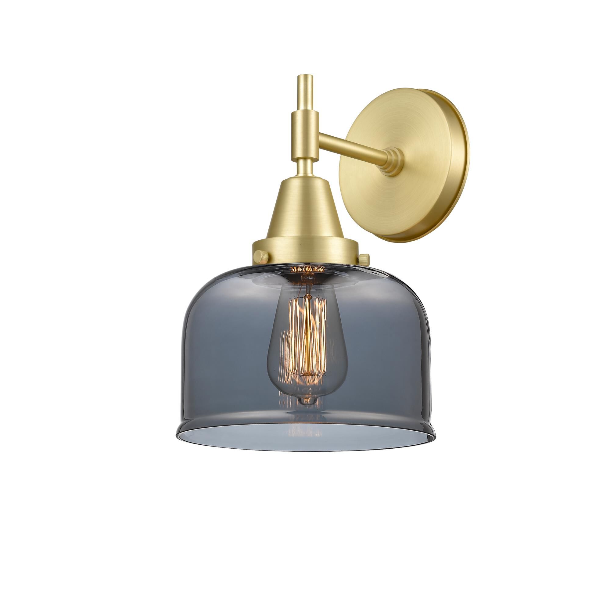 Shown in Satin Brass finish and Plated Smoke Large Cone glass