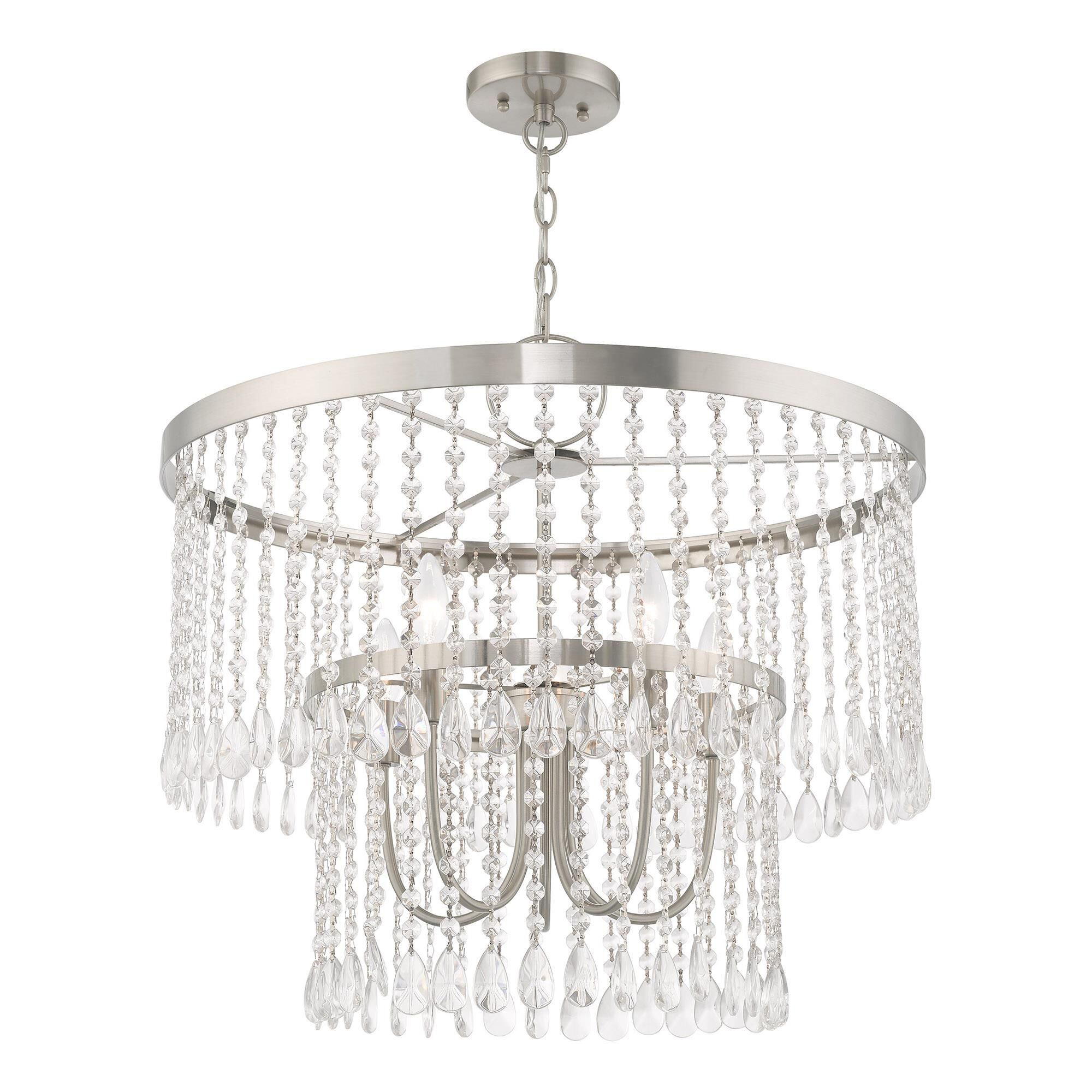 Shown in Brushed Nickel finish and Clear Crystals glass