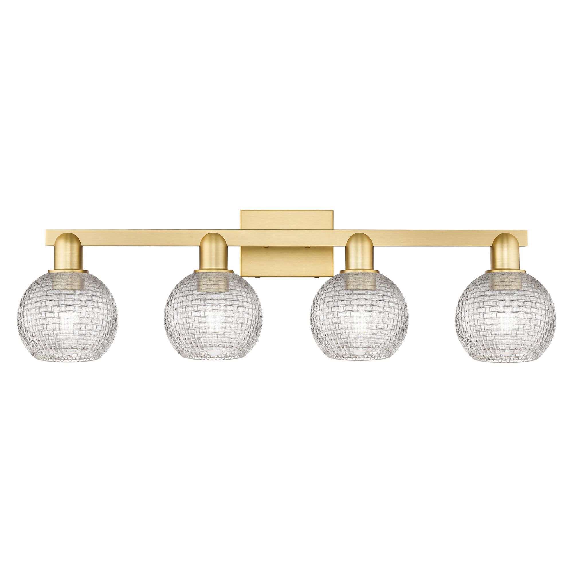 Shown in Satin Gold finish and Clear Basketweave glass