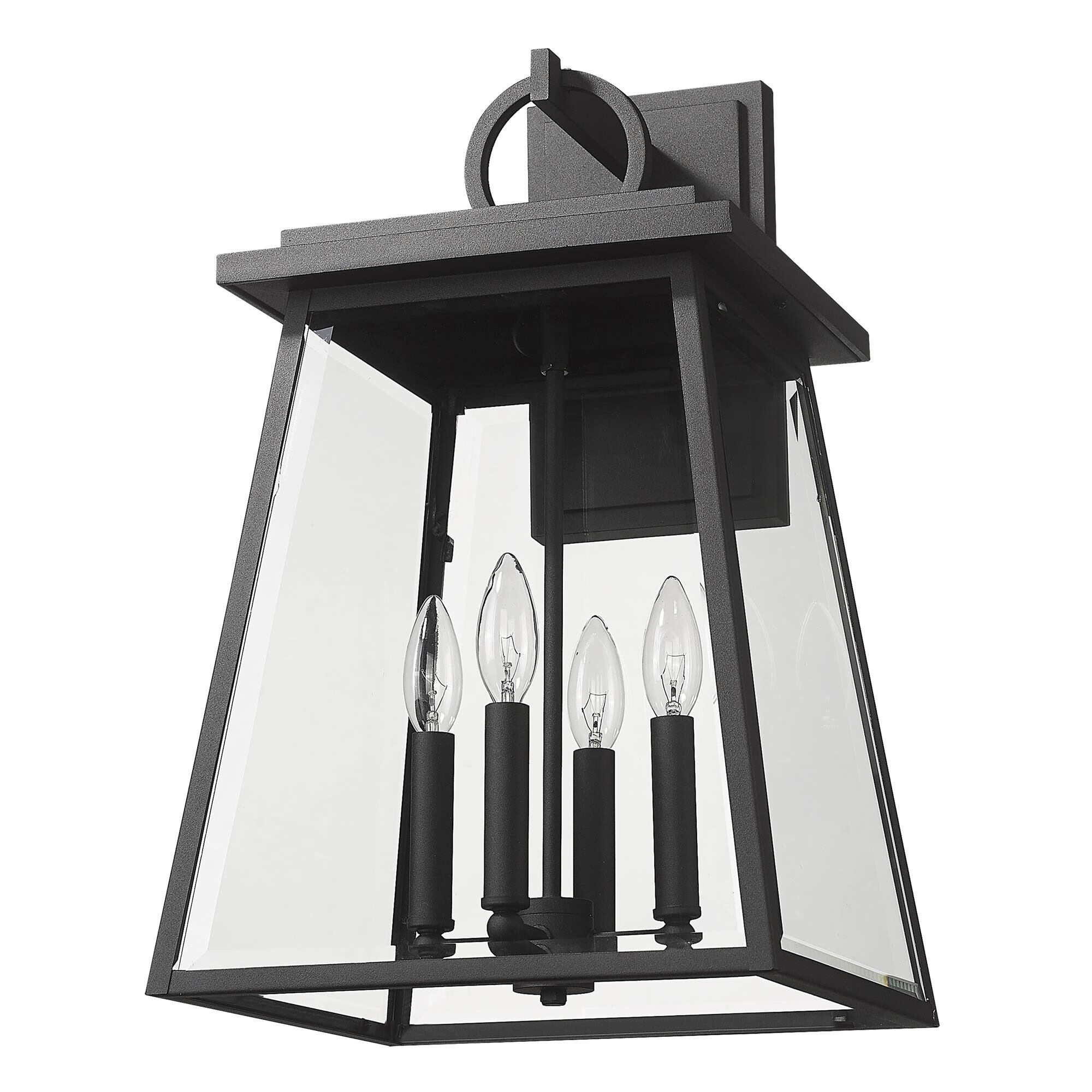 Shown in Black finish and Clear Beveled glass