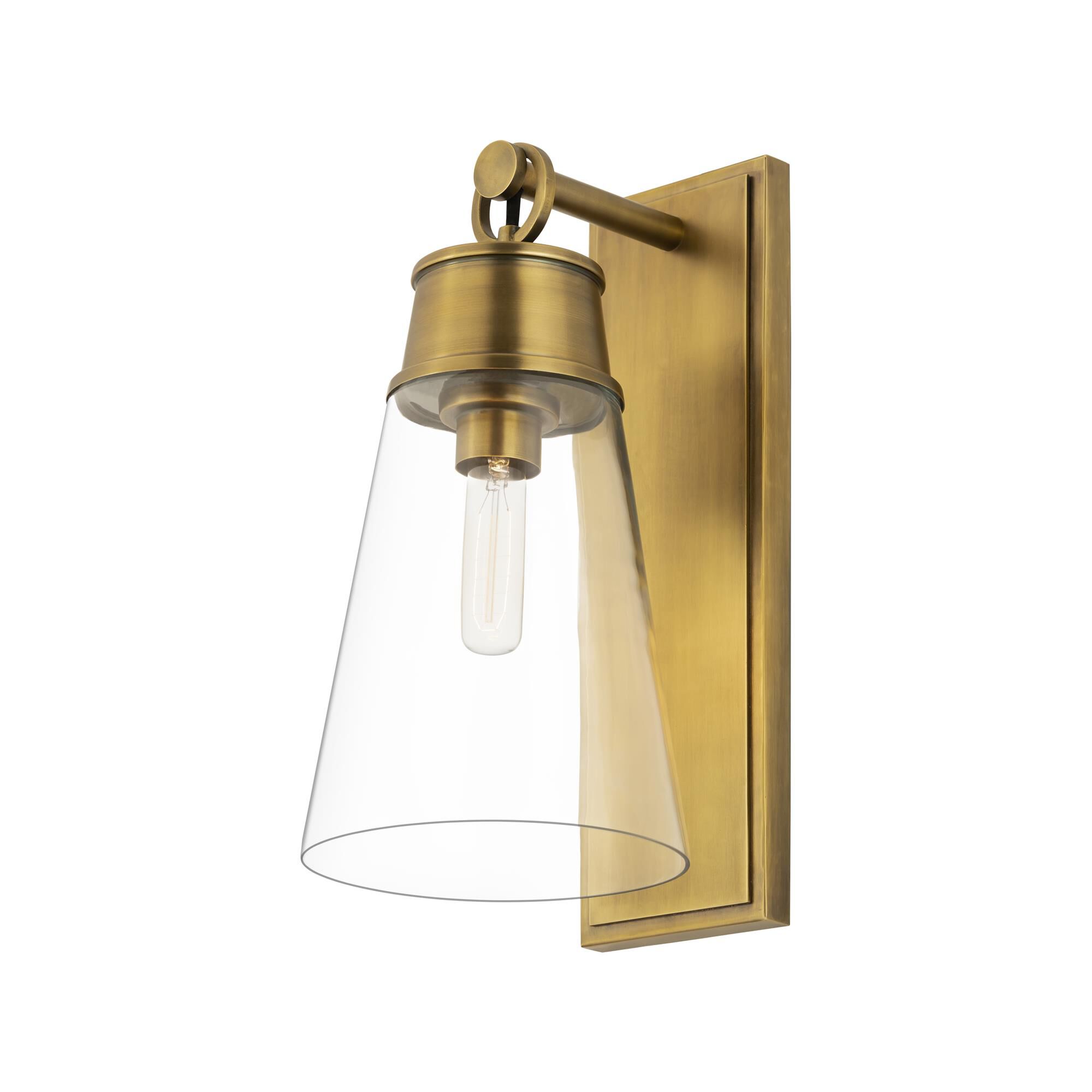 Shown in Rubbed Brass finish and Glass shade