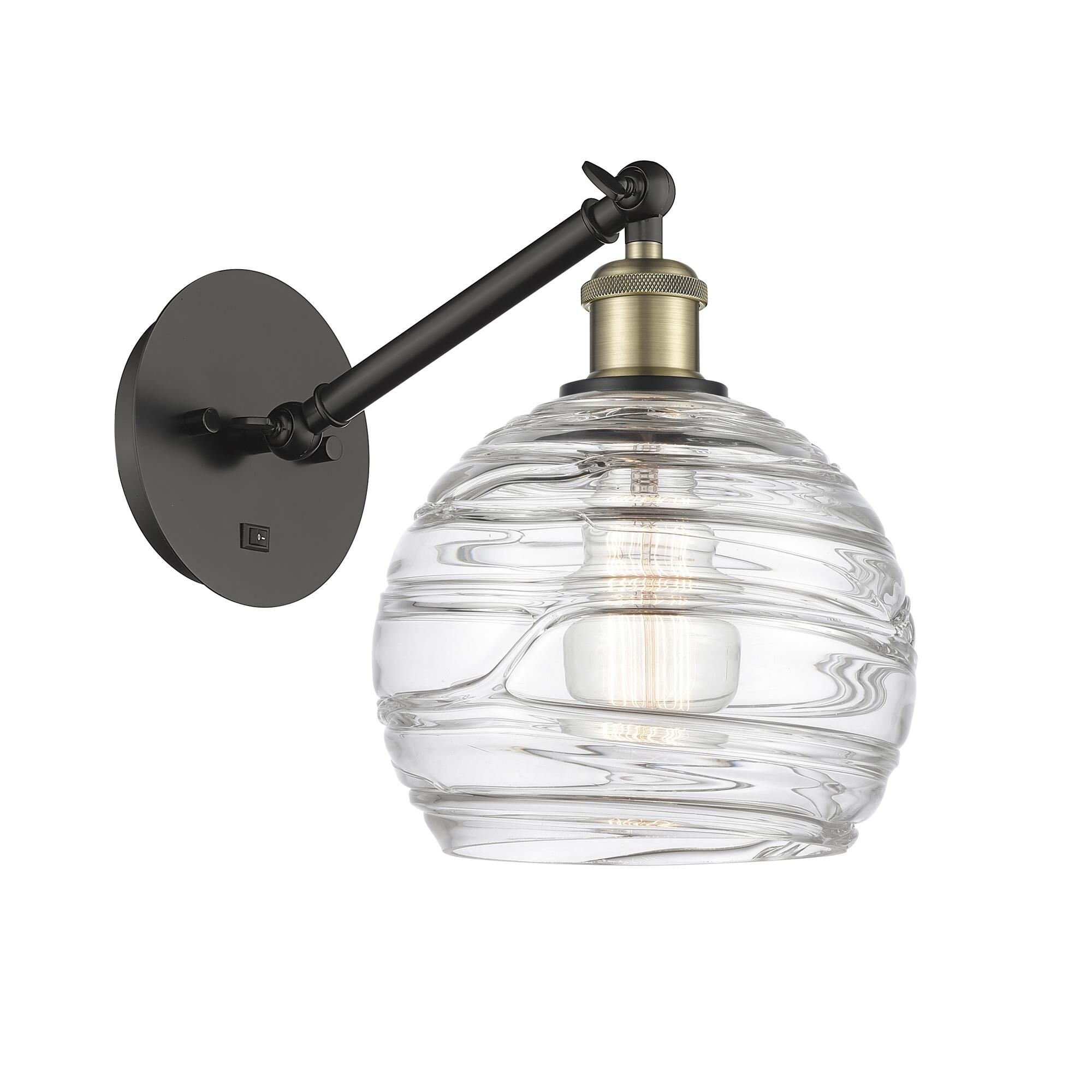 Shown in Black Antique Brass finish and Clear Athens Deco Swirl 8