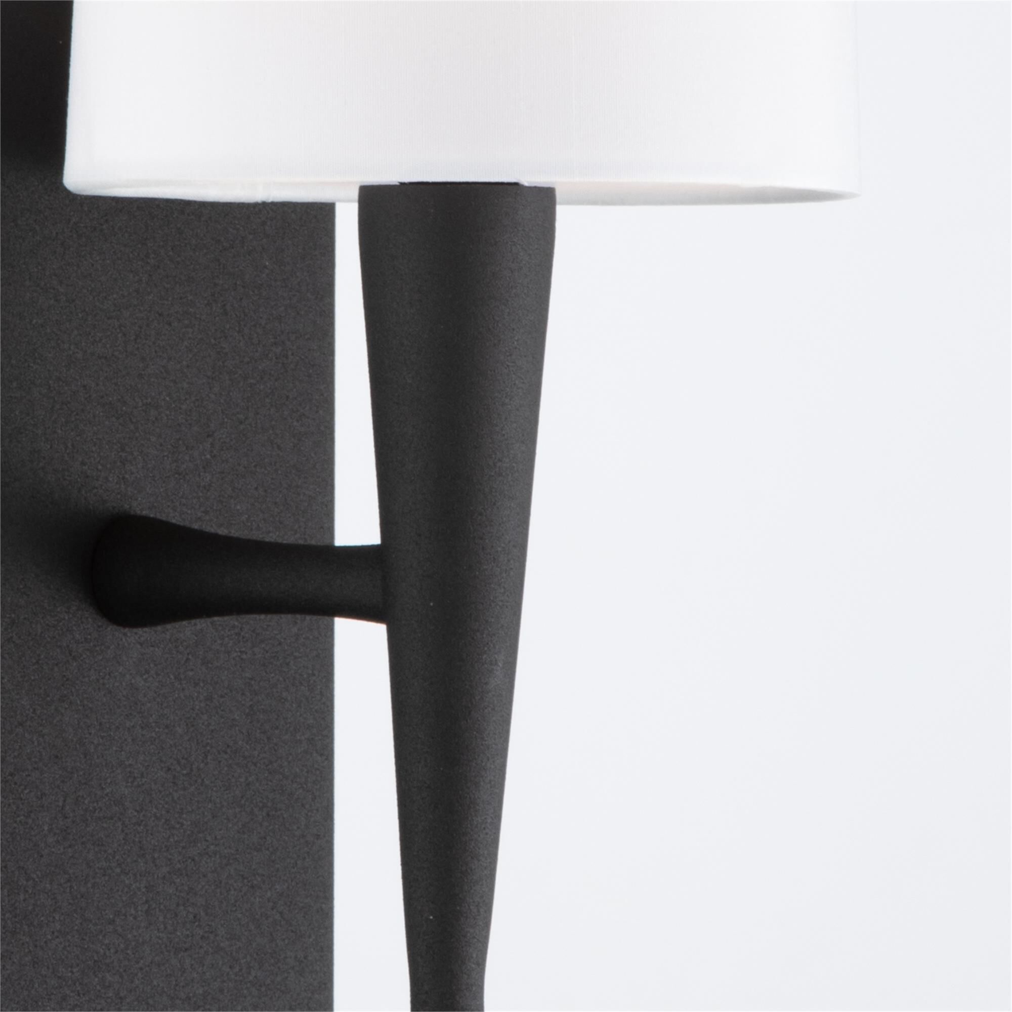 Shown in Black Forged finish and Silk glass and White shade