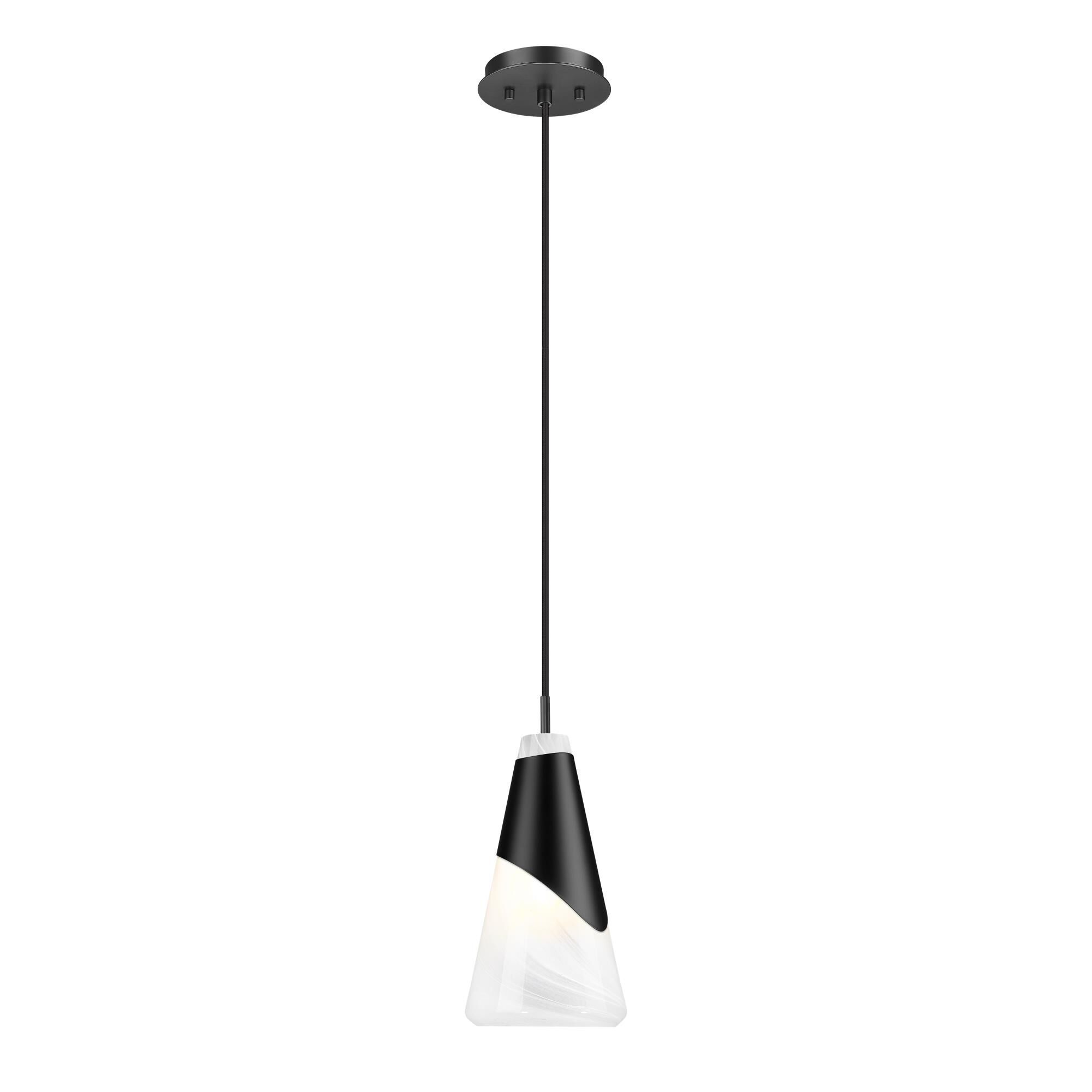 Shown in Matte Black finish and White Swirl glass and White Swirl shade