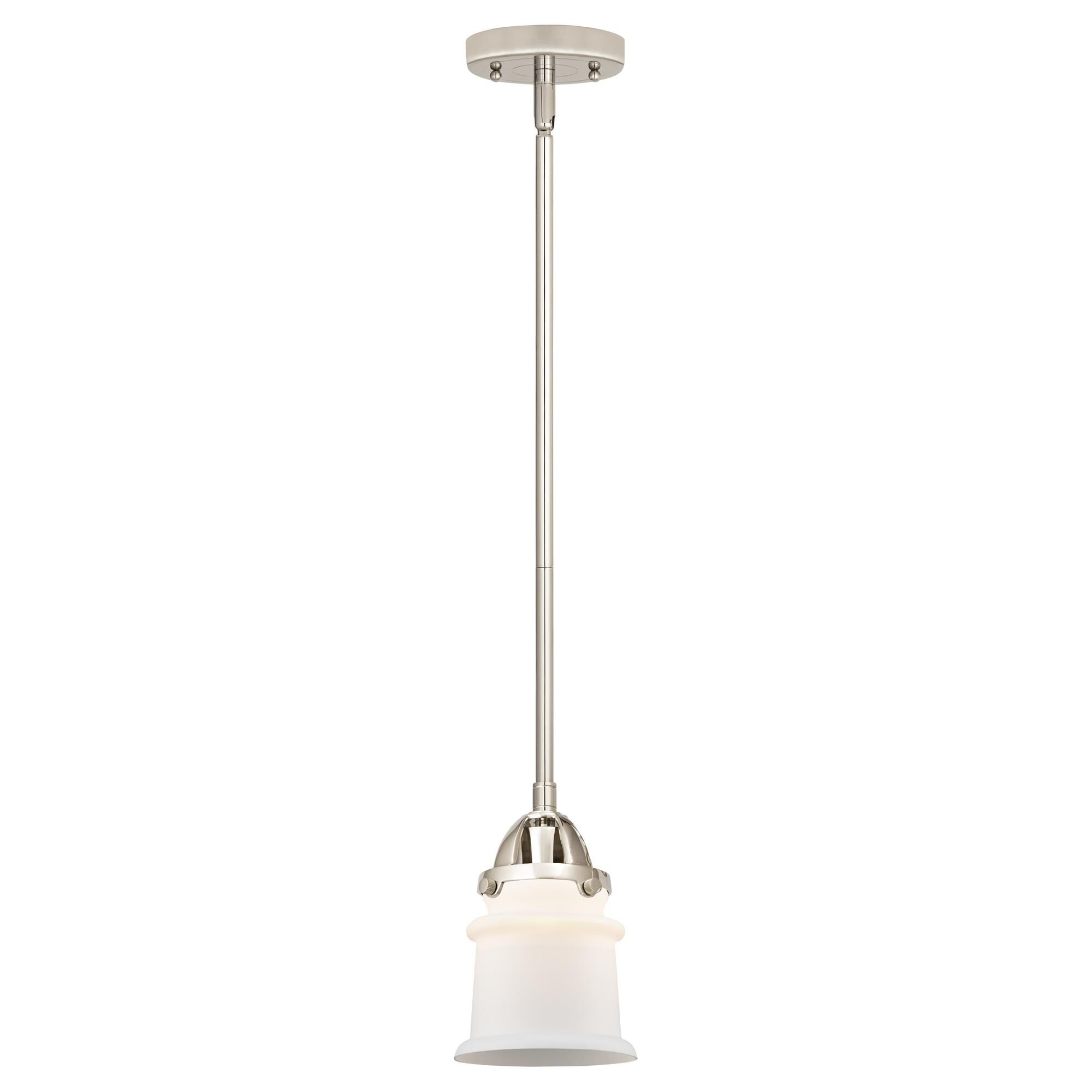 Shown in Polished Nickel finish and Matte White Canton glass and No Shade shade