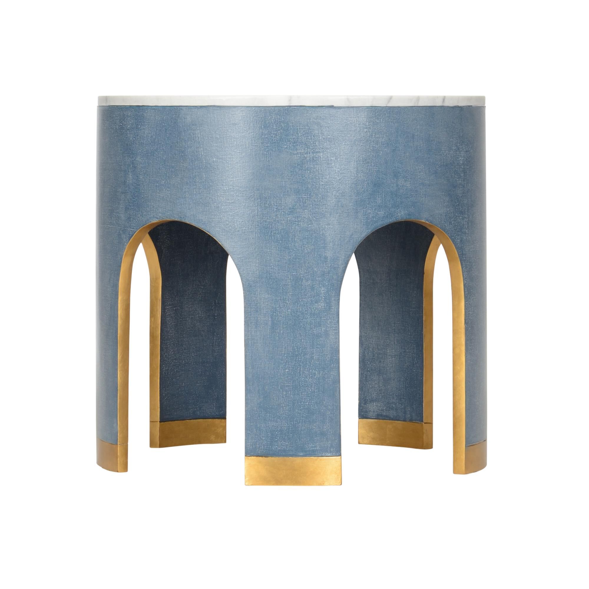 Shown in Natural White/Blue/Antique Gold Leaf finish
