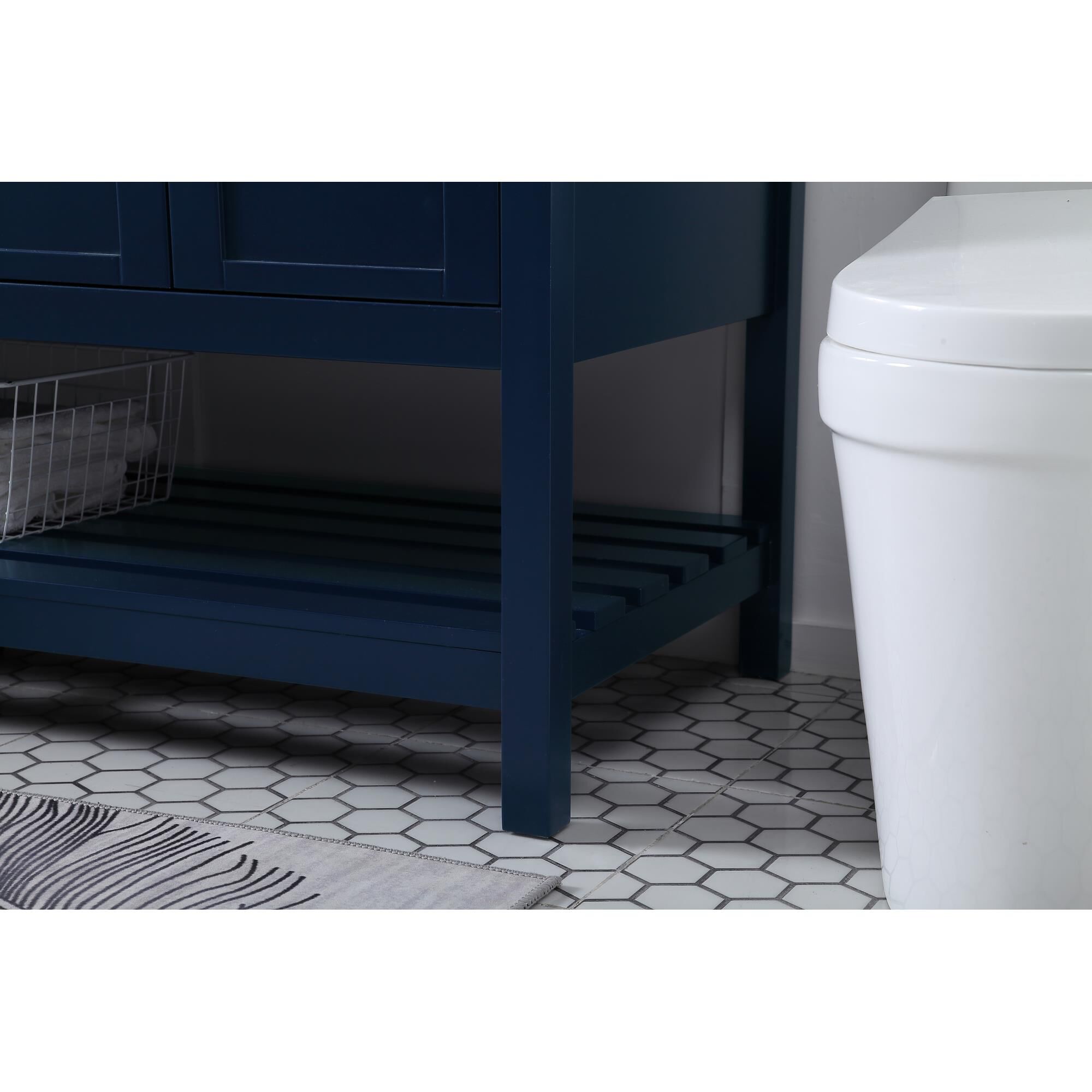 Shown in Blue And Gold With Carrara White Marble finish