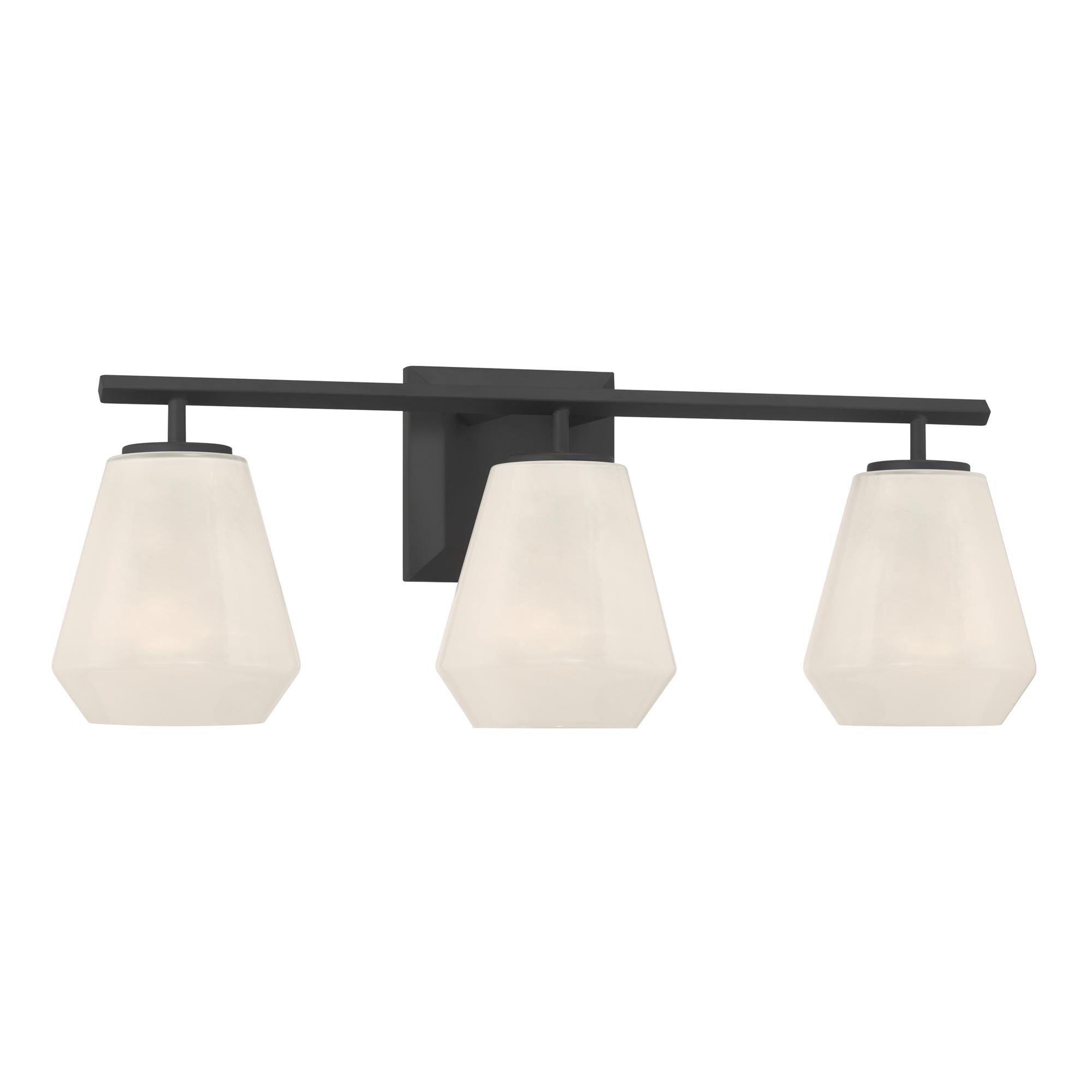 Shown in Dark Matte Black finish and Alabaster glass