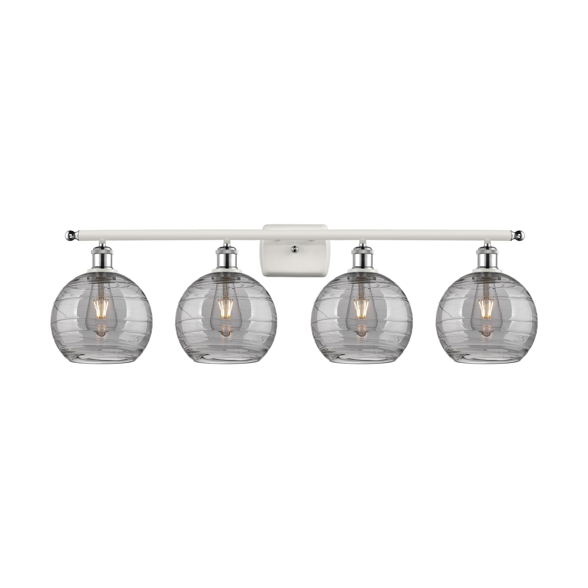 Shown in White Polished Chrome finish and Light Smoke Deco Swirl glass