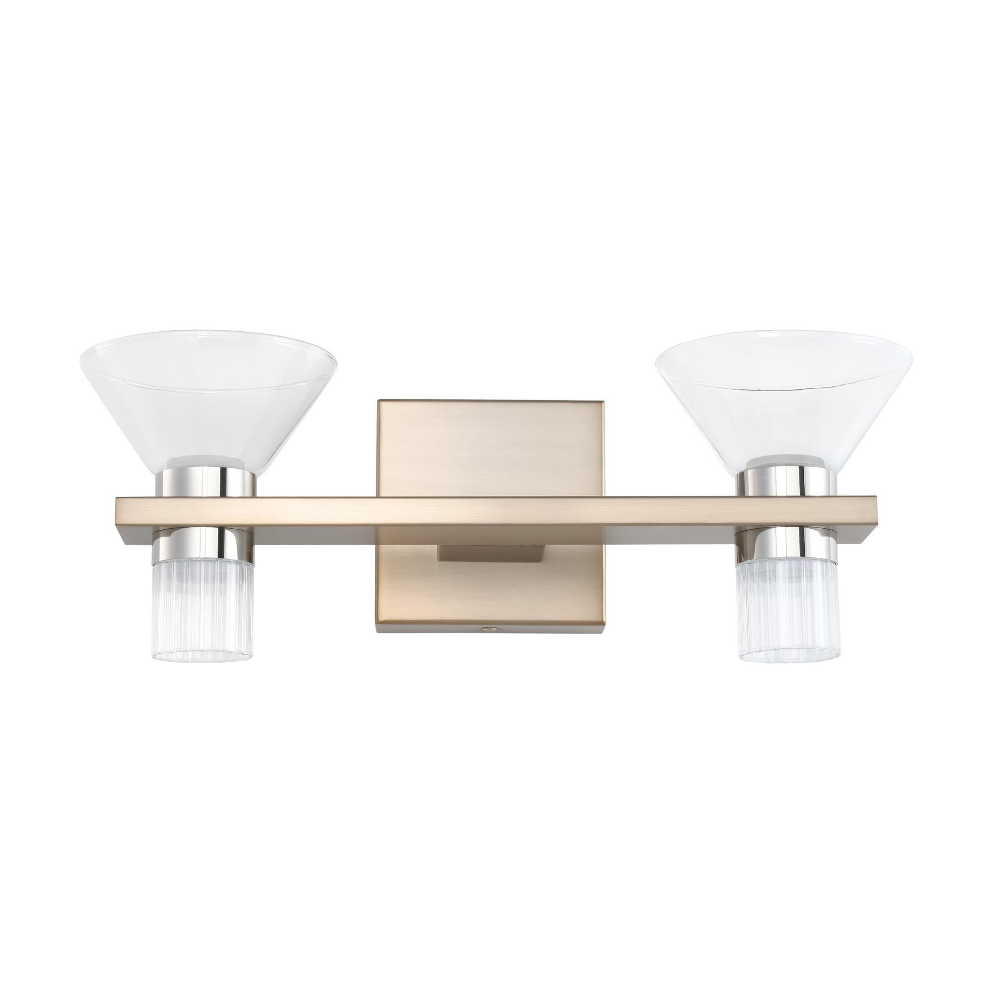 Shown in Champagne Gold finish and Clear, Clear Ribbed glass