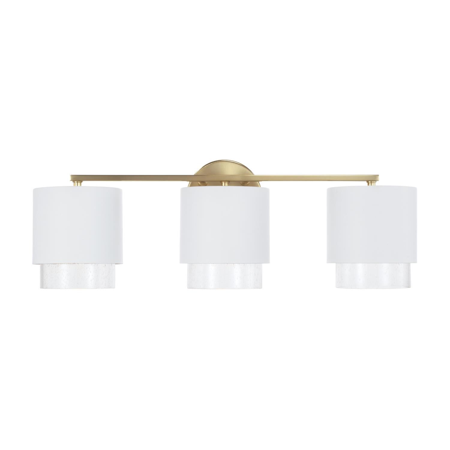 Shown in Matte Brass and White finish and Clear Seeded glass and Metal with Brass Interior shade