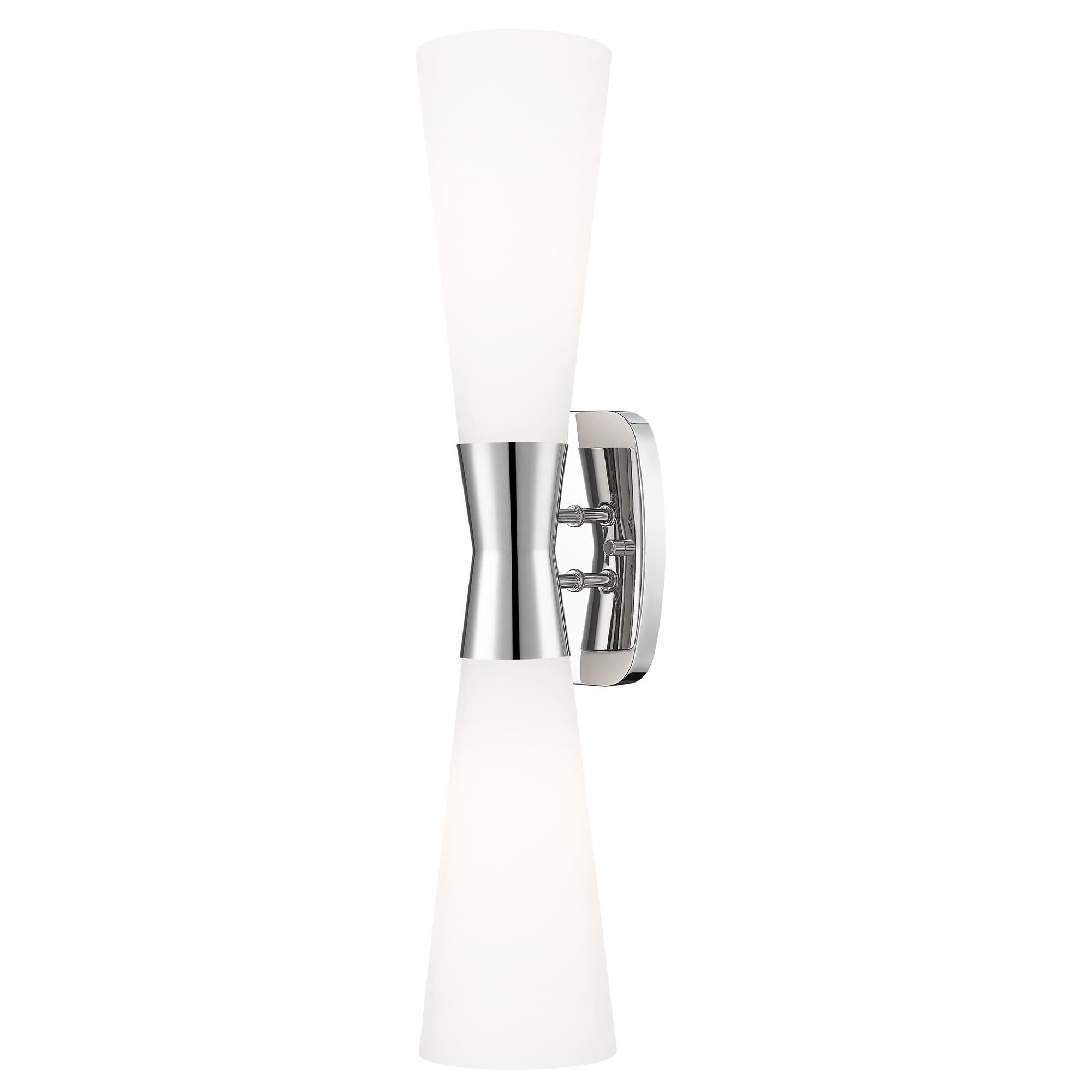 Shown in Polished Nickel finish and White Opal glass