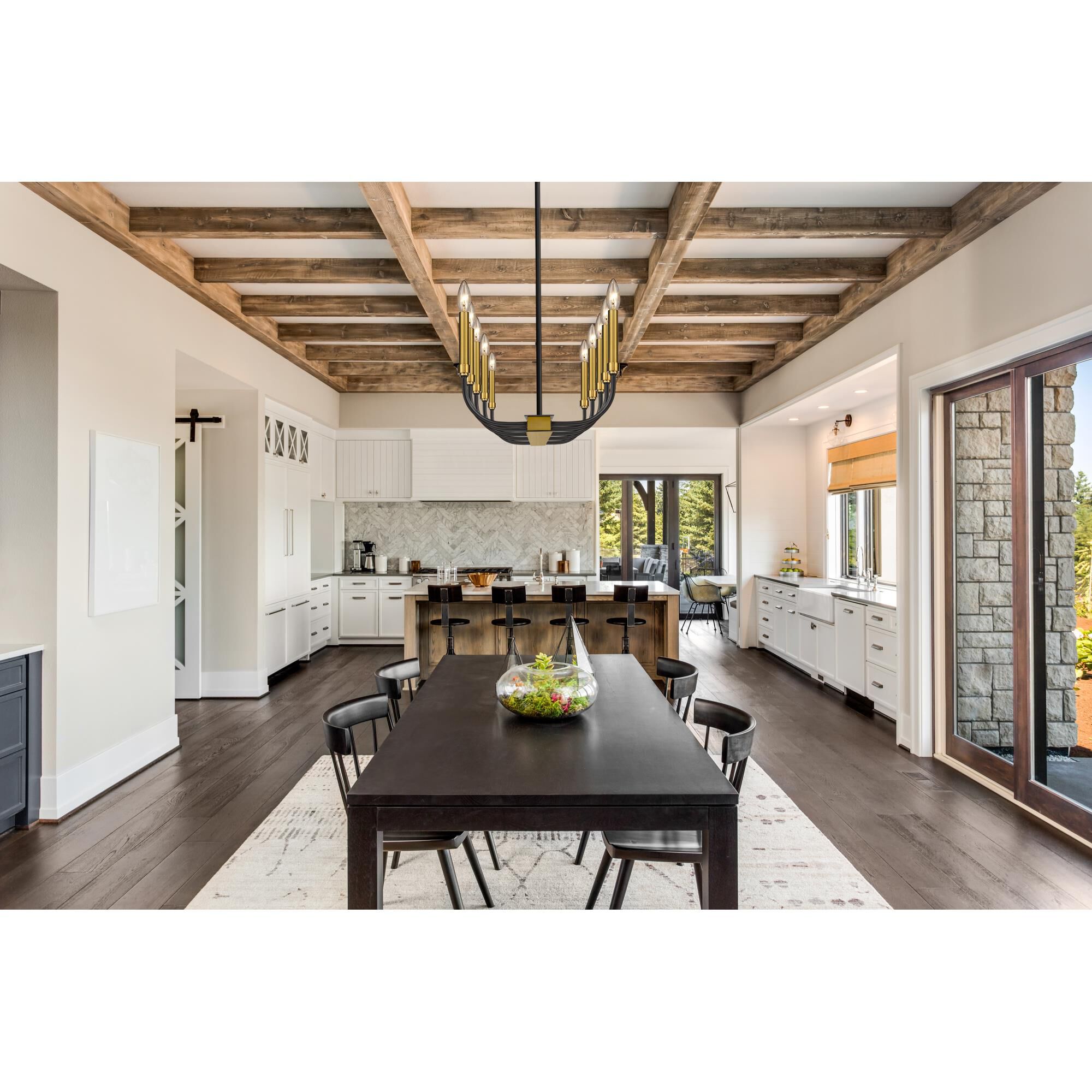 Shown in Matte Black + Olde Brass finish and --- glass and --- shade