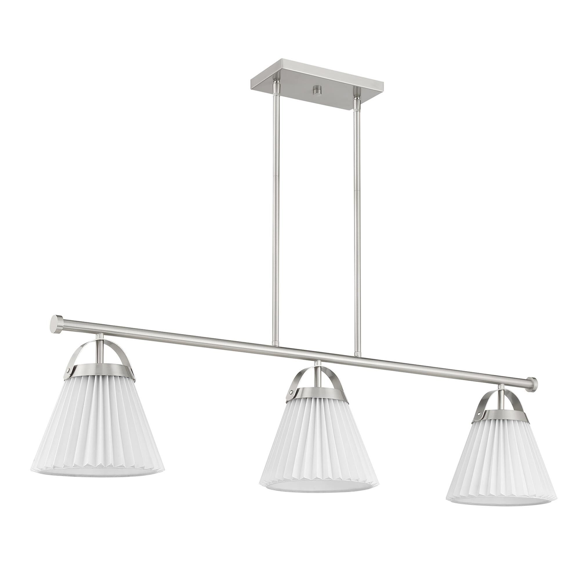 Shown in Brushed Nickel finish and White Knife Pleated Fabric shade