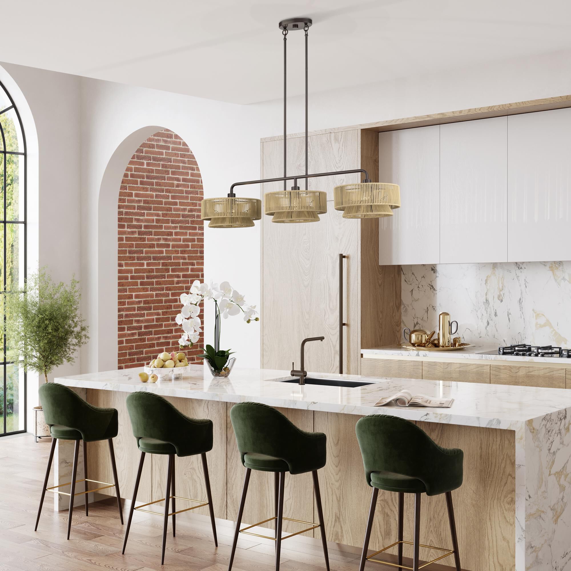 Shown in English Bronze finish and Hand-Woven Venetian Gold Color Polyester Rope shade