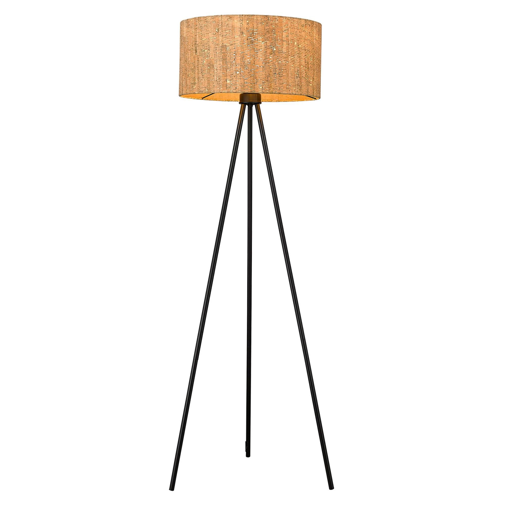 Shown in Matte Black finish and Cork glass and Cork Drum shade