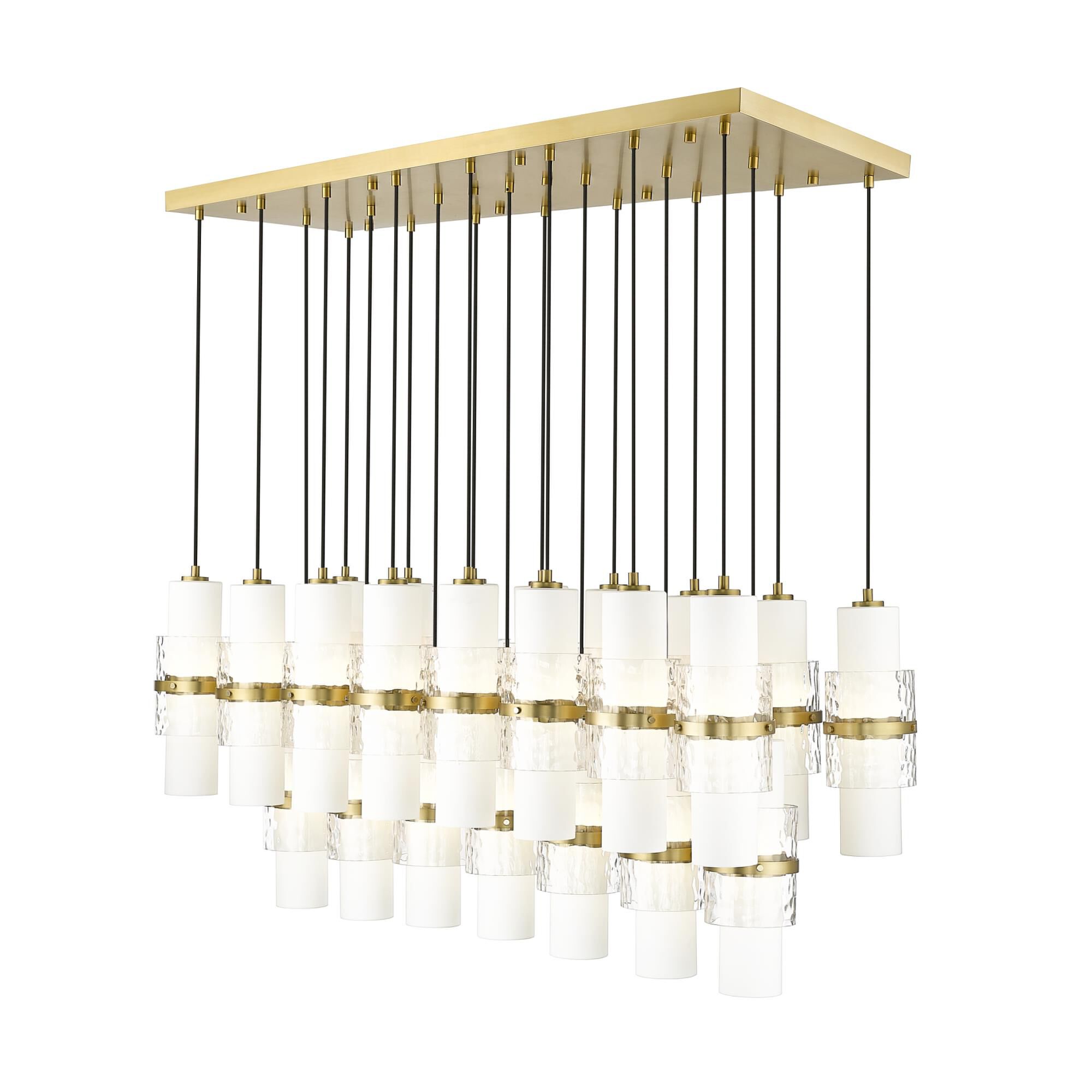 Shown in Modern Gold finish and Clear + Etched Opal glass and Clear + Etched Opal shade