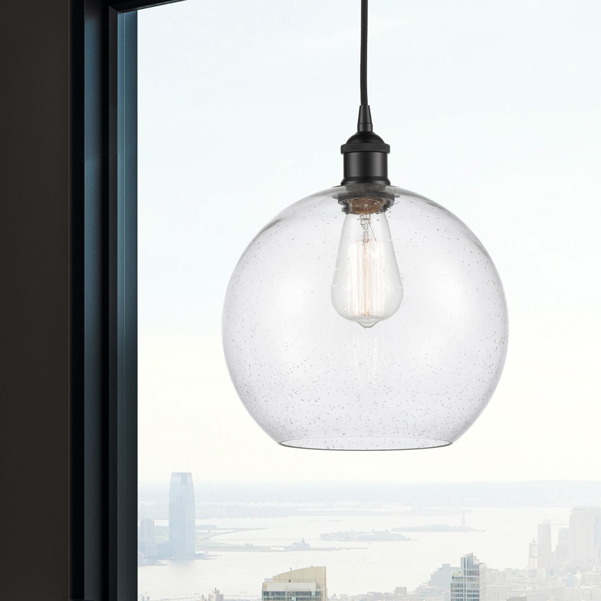 Shown in Matte Black finish and Seedy Large Athens glass
