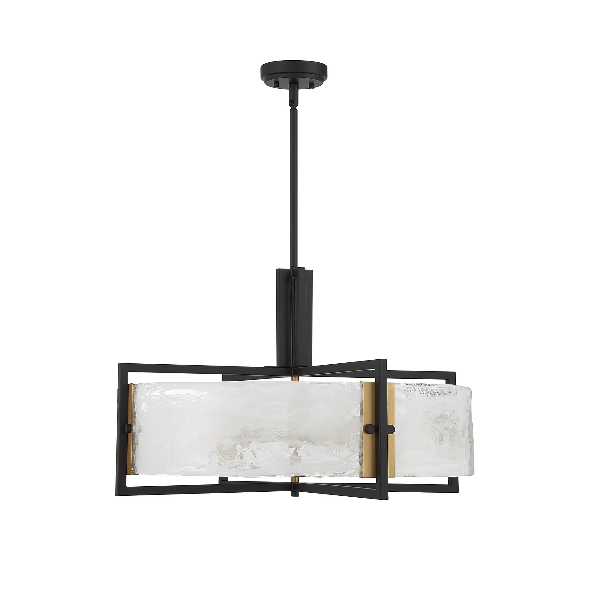Shown in Matte Black With Warm Brass Accents finish and Strie Piastra glass