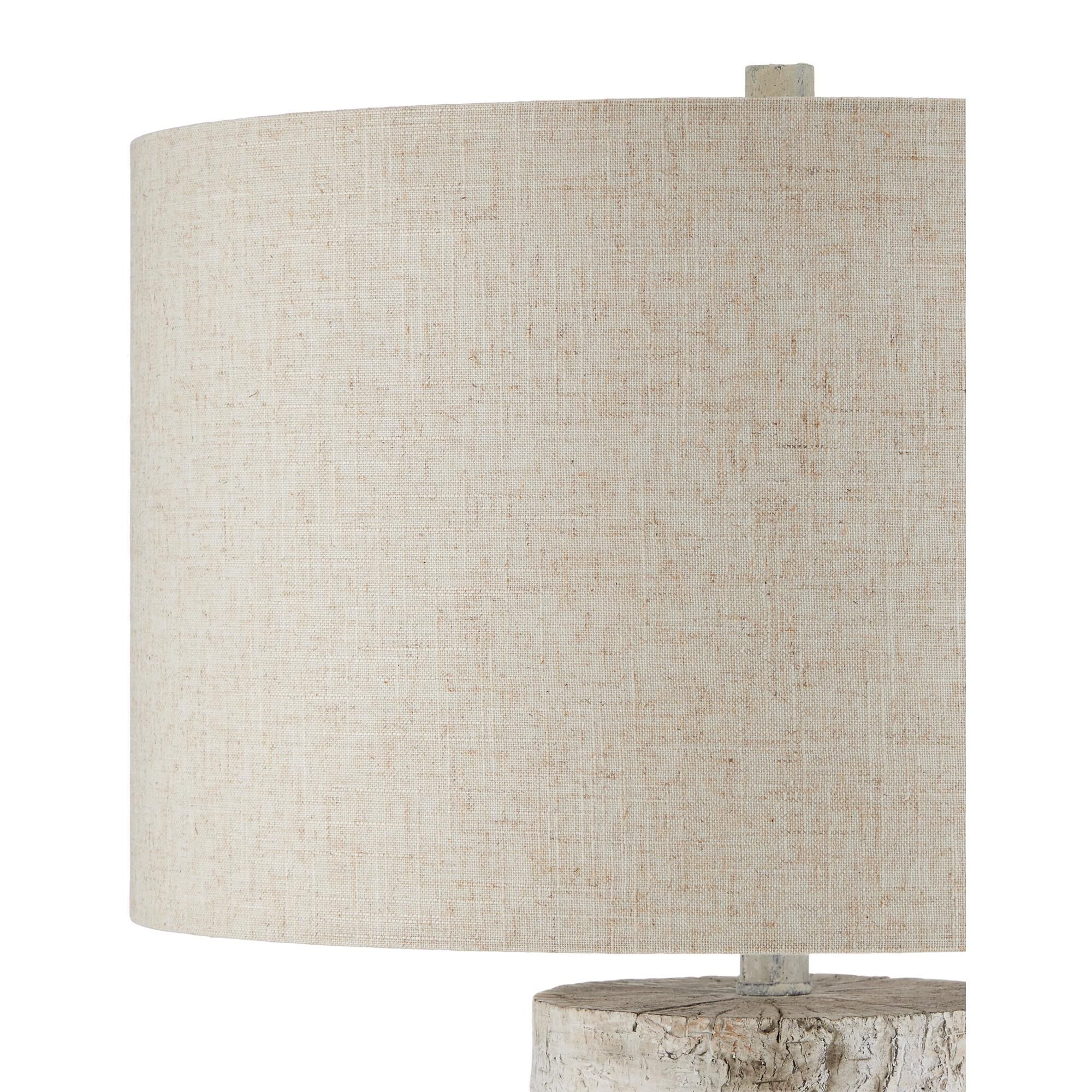Shown in Birch White, Gray finish and Beige Natural Linen shade