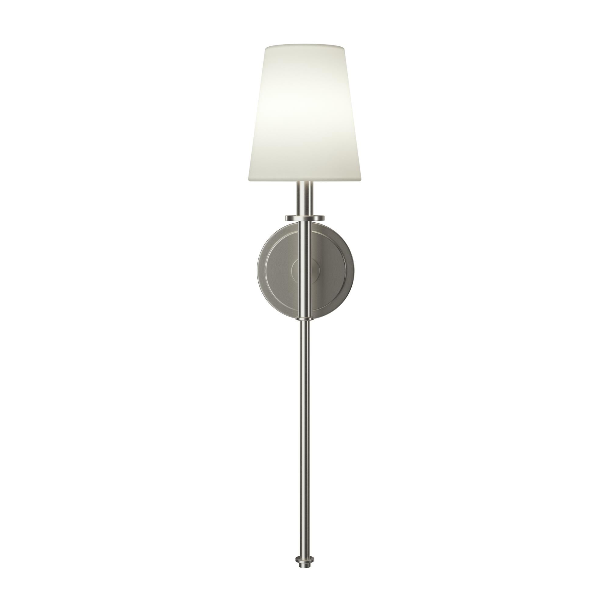 Shown in Brushed Nickel finish and Fabric shade