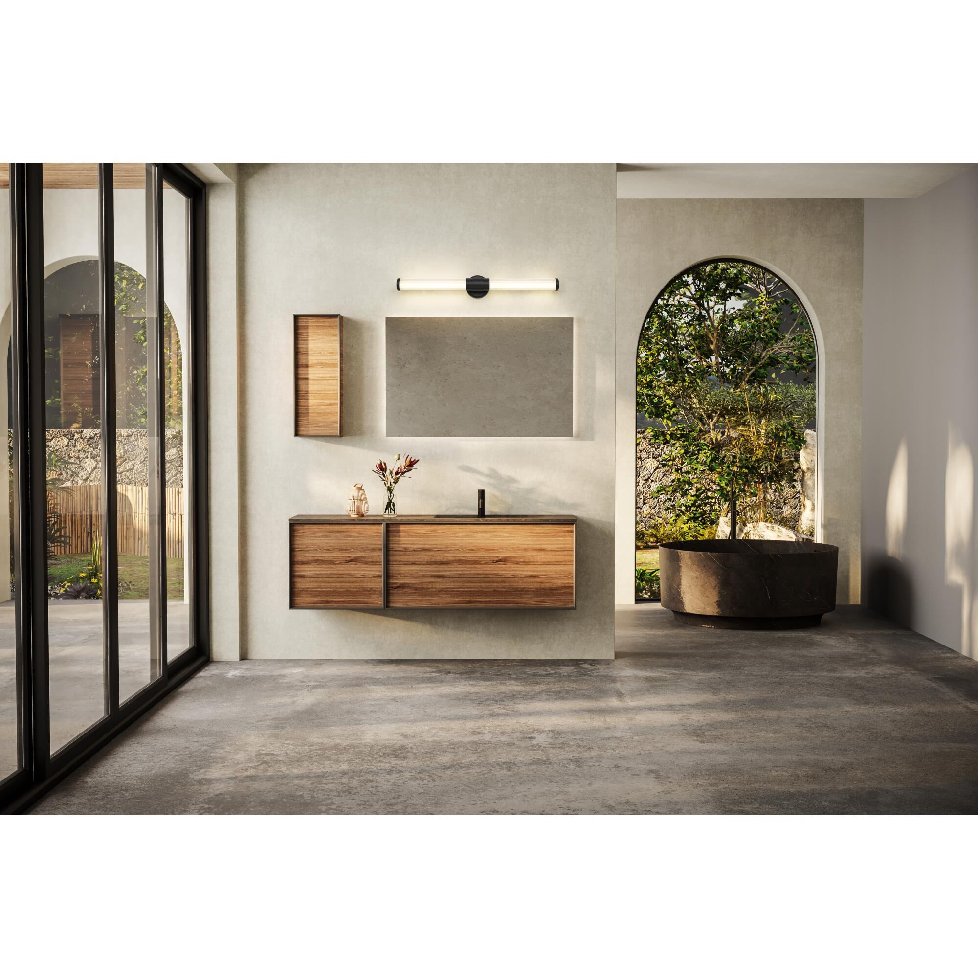 Shown in Matte Black finish and Opal White glass and Opal White shade