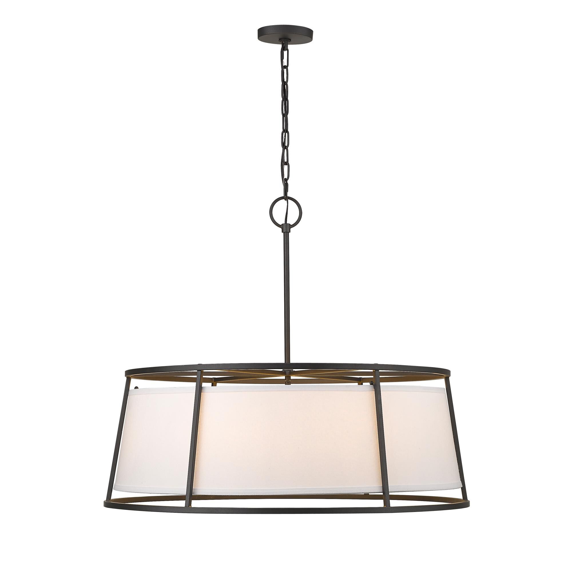Shown in Iron Ore finish and Fabric glass and Fabric shade