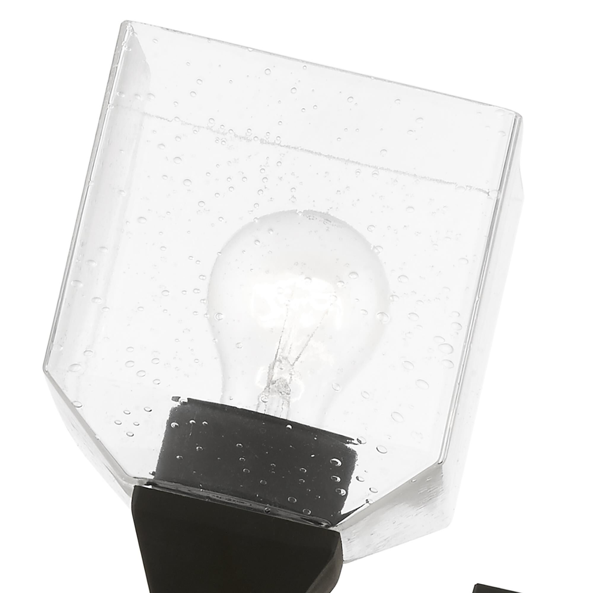 Shown in Black finish and Hand Blown Clear Seeded glass