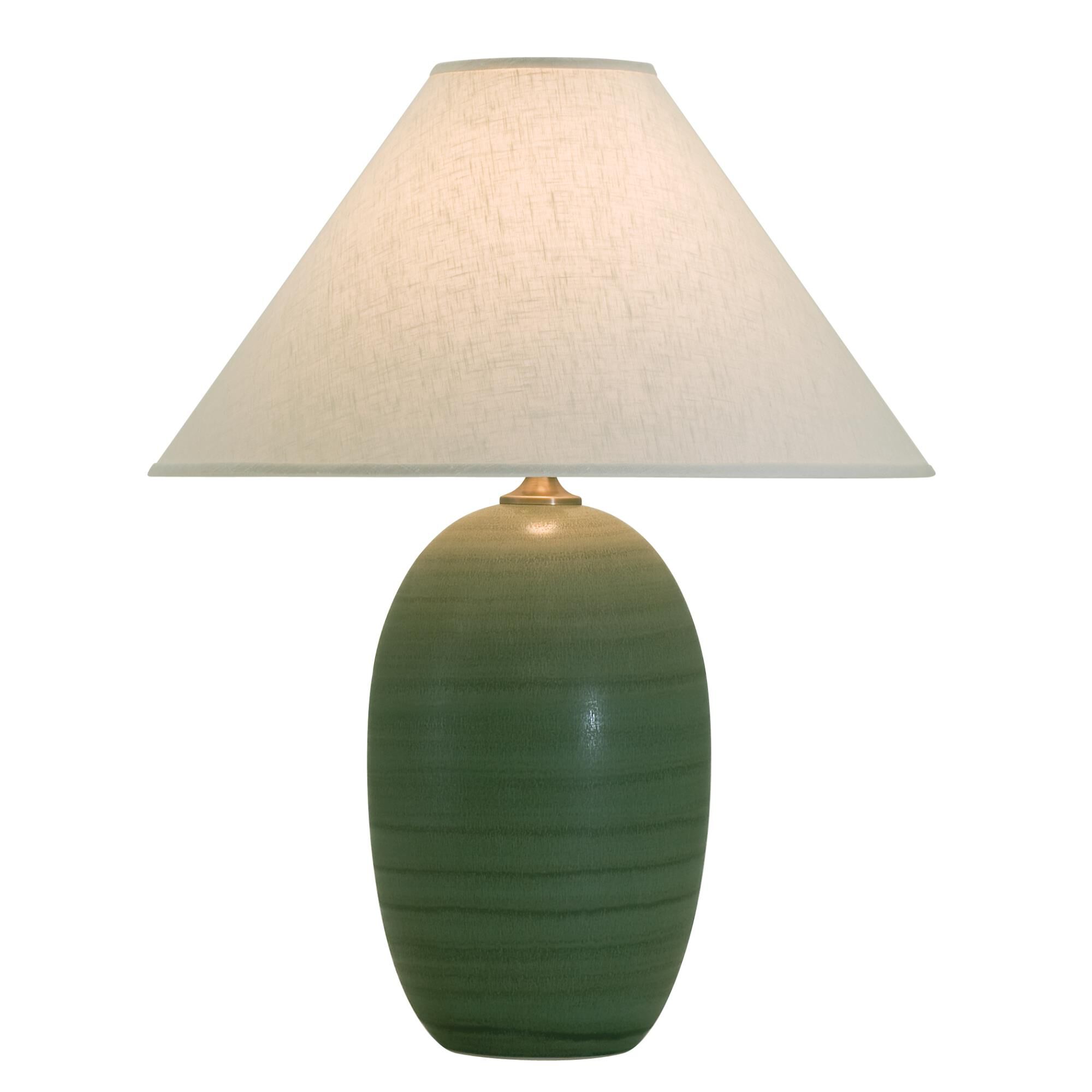 Shown in Green Matte finish and Cream Linen Hardback shade