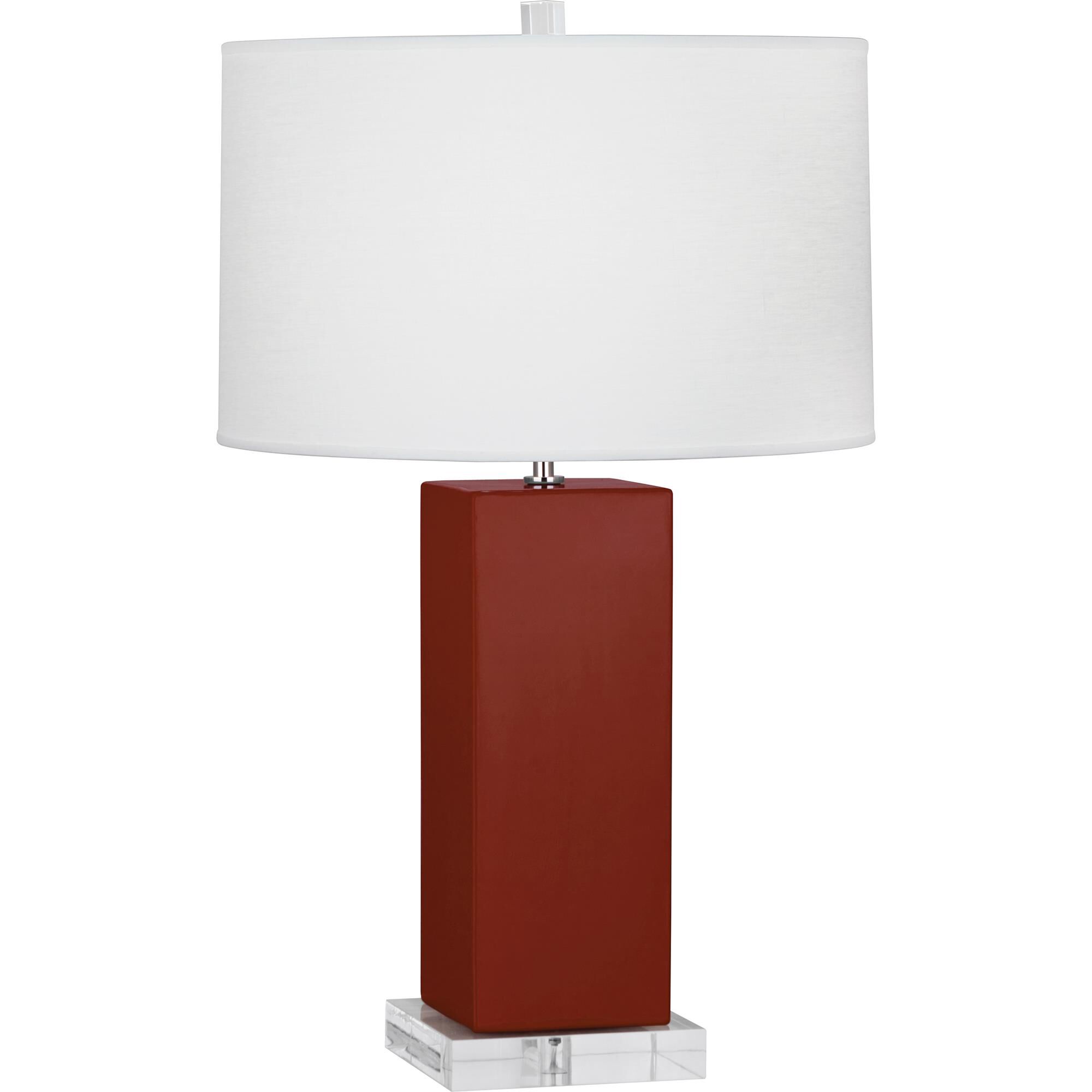 Shown in Oxblood Glazed Ceramic finish and Oyster Linen shade