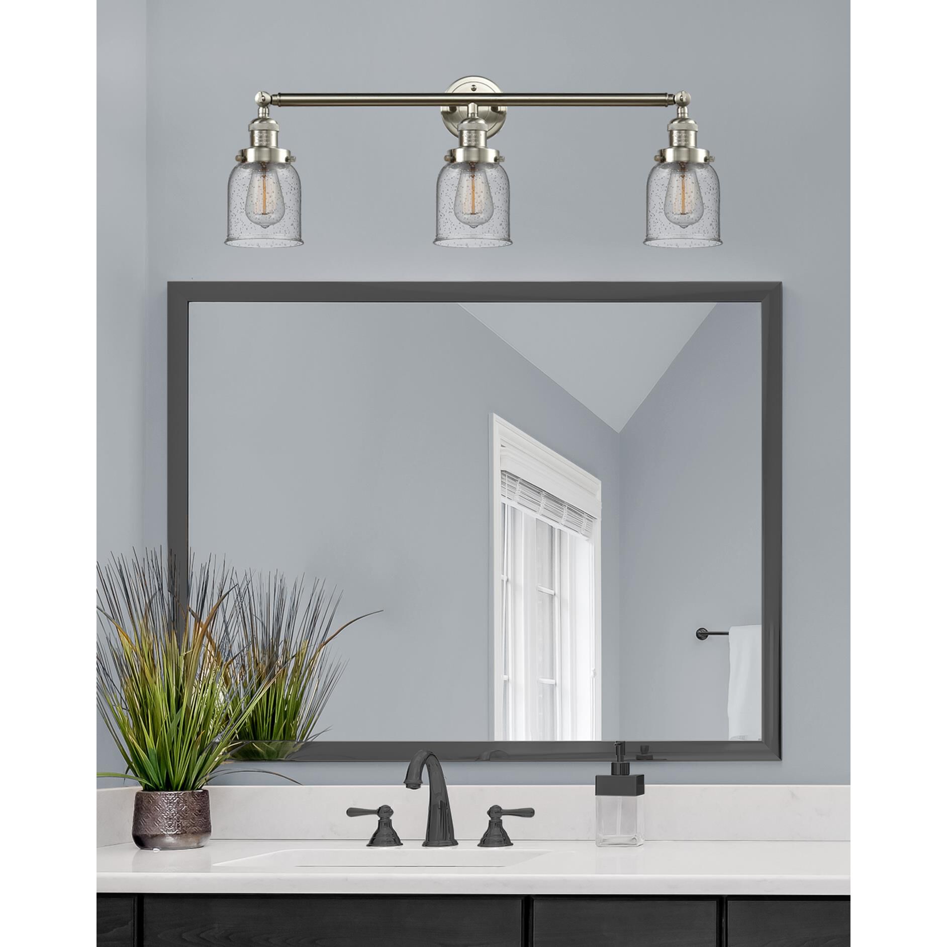 Shown in Brushed Satin Nickel finish and Seedy glass