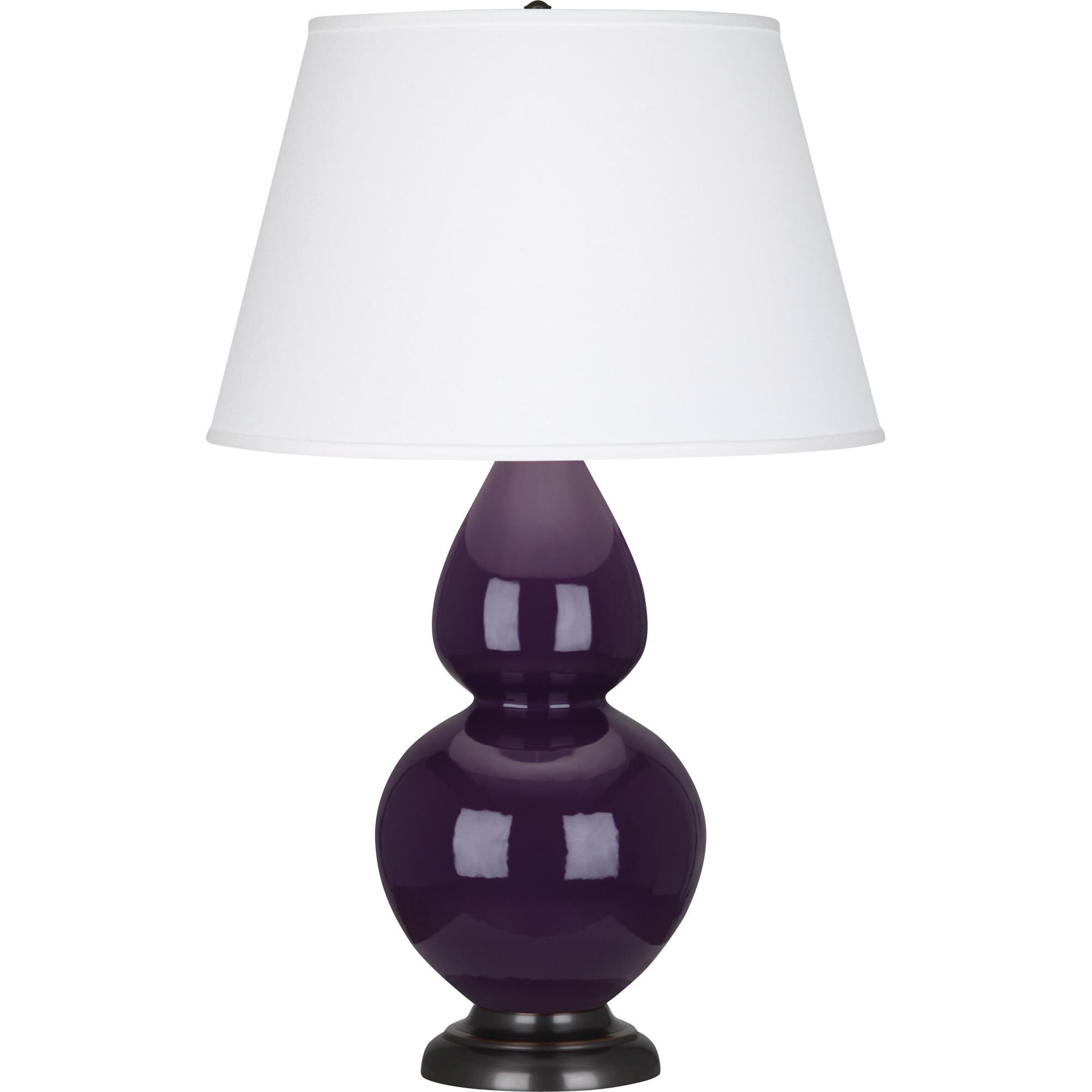 Shown in Amethyst Glazed Ceramic finish and Pearl Dupioni Fabric shade