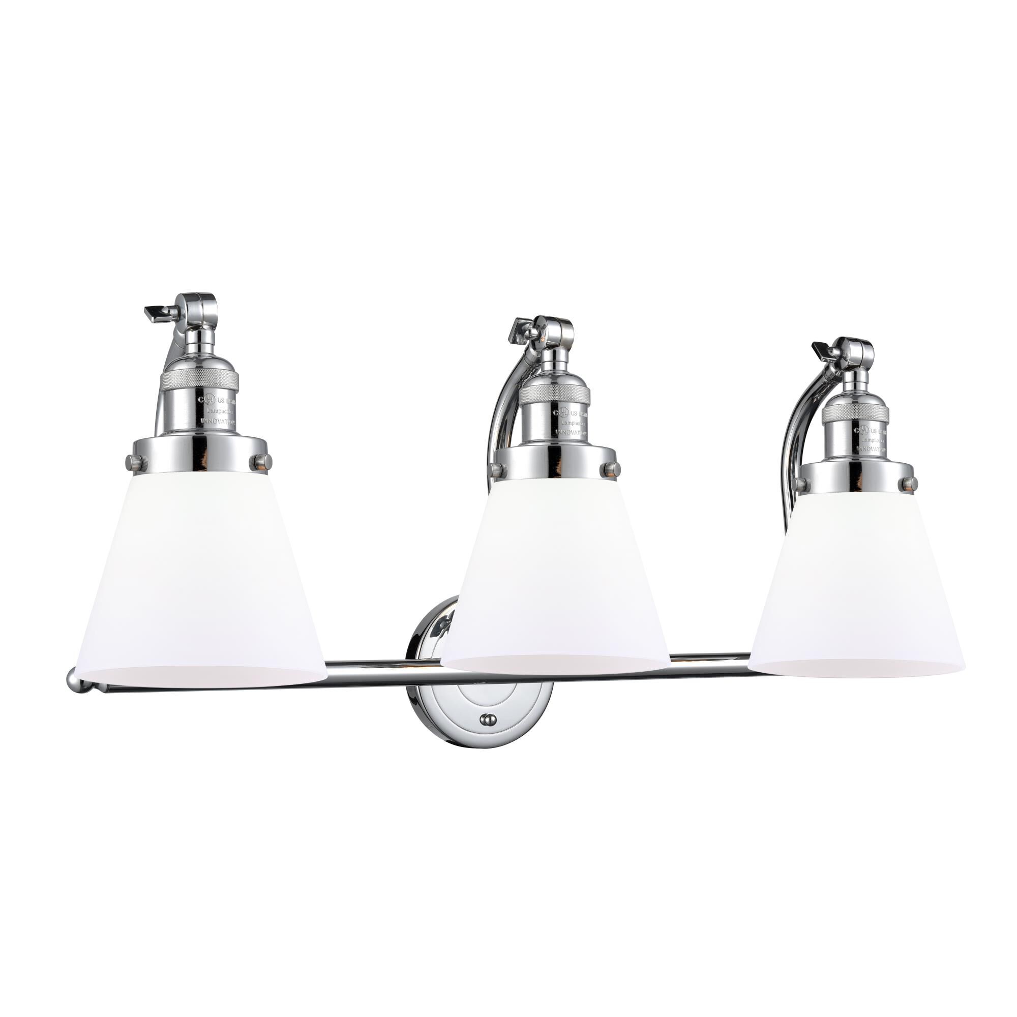 Shown in Polished Chrome finish and Matte White Cased Small Cone glass