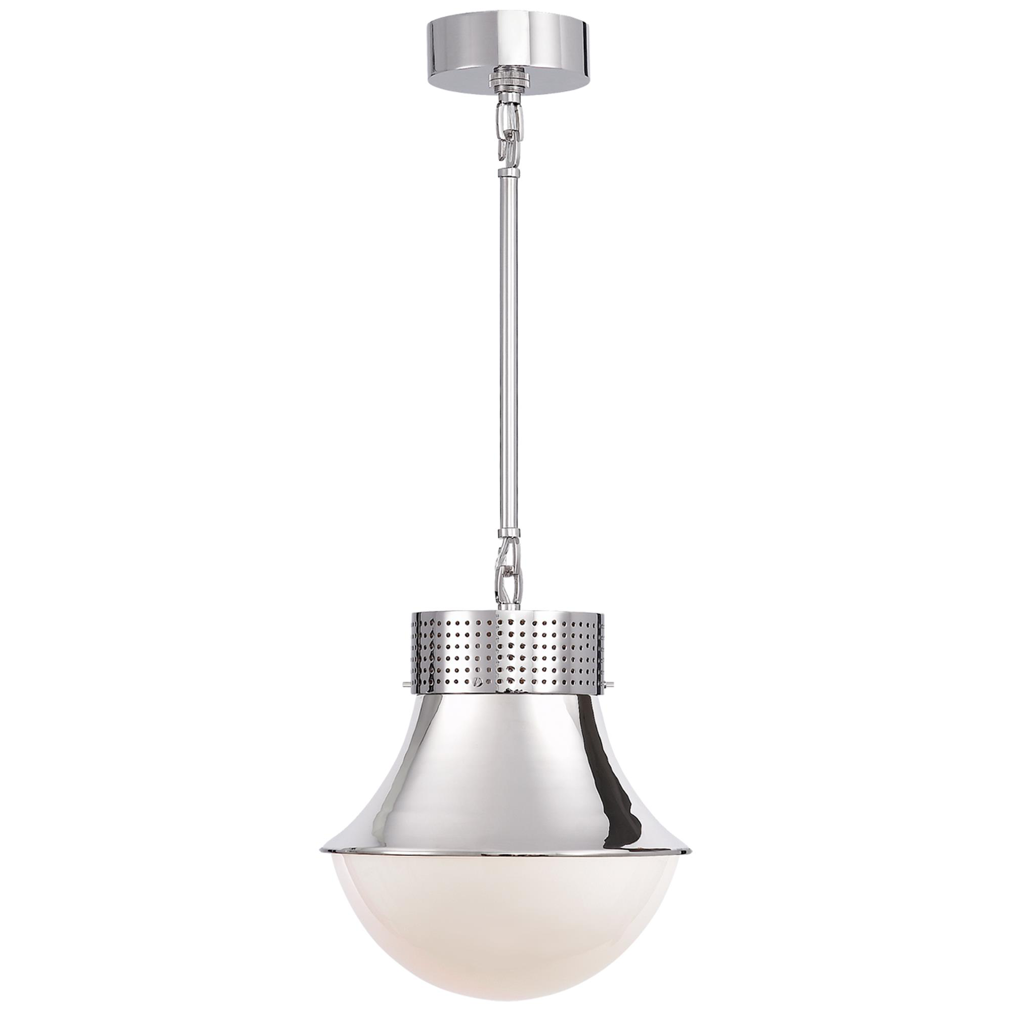 Shown in Polished Nickel finish and White glass