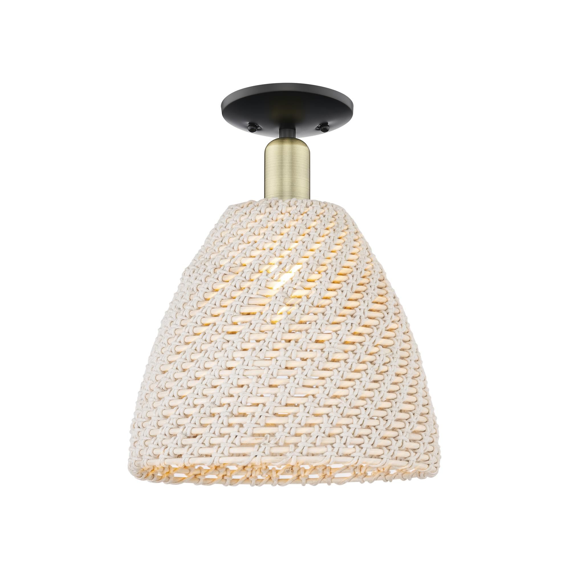 Shown in Black Antique Brass finish and Natural shade