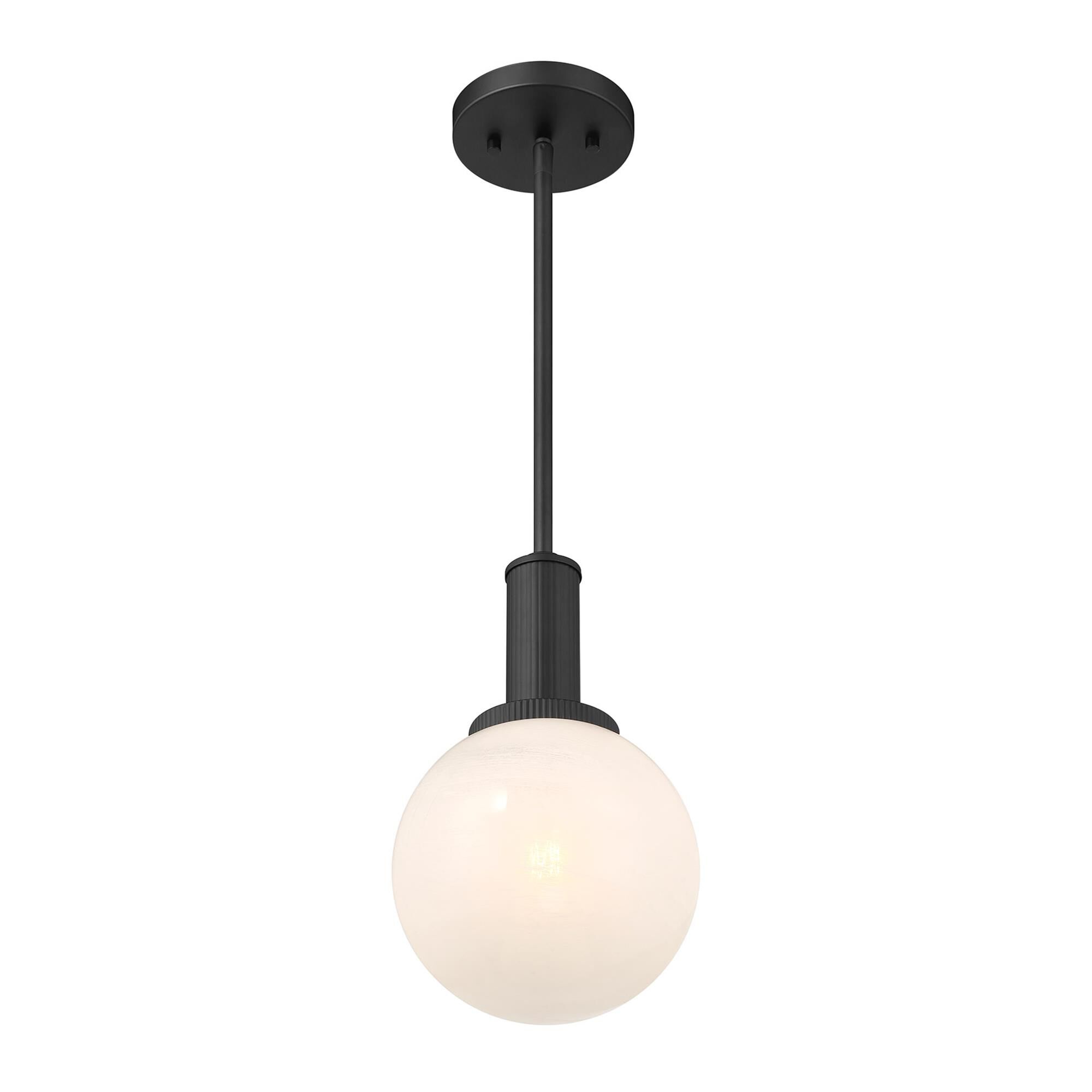Shown in Matte Black finish and White Strie glass