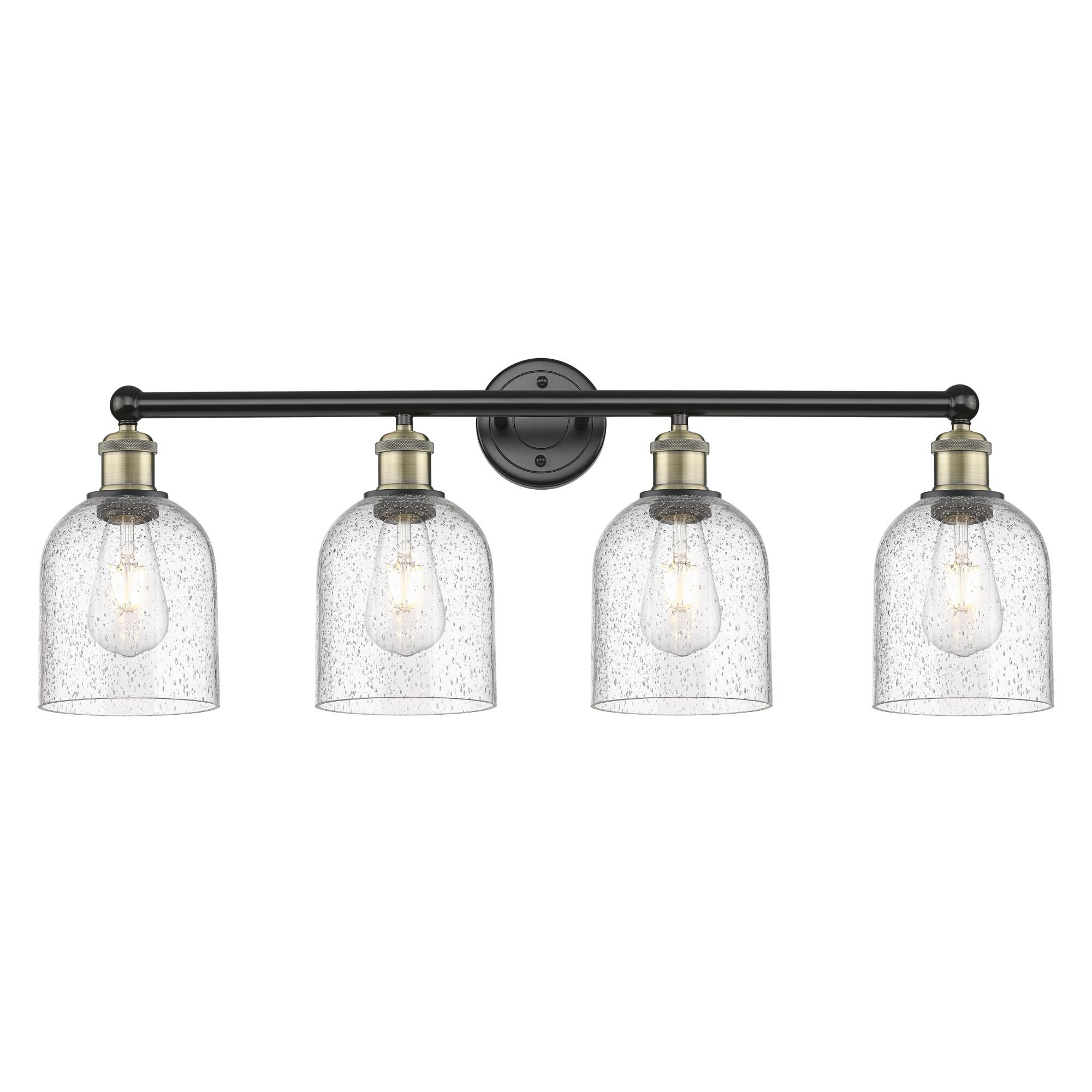 Shown in Black Antique Brass finish and Seedy glass
