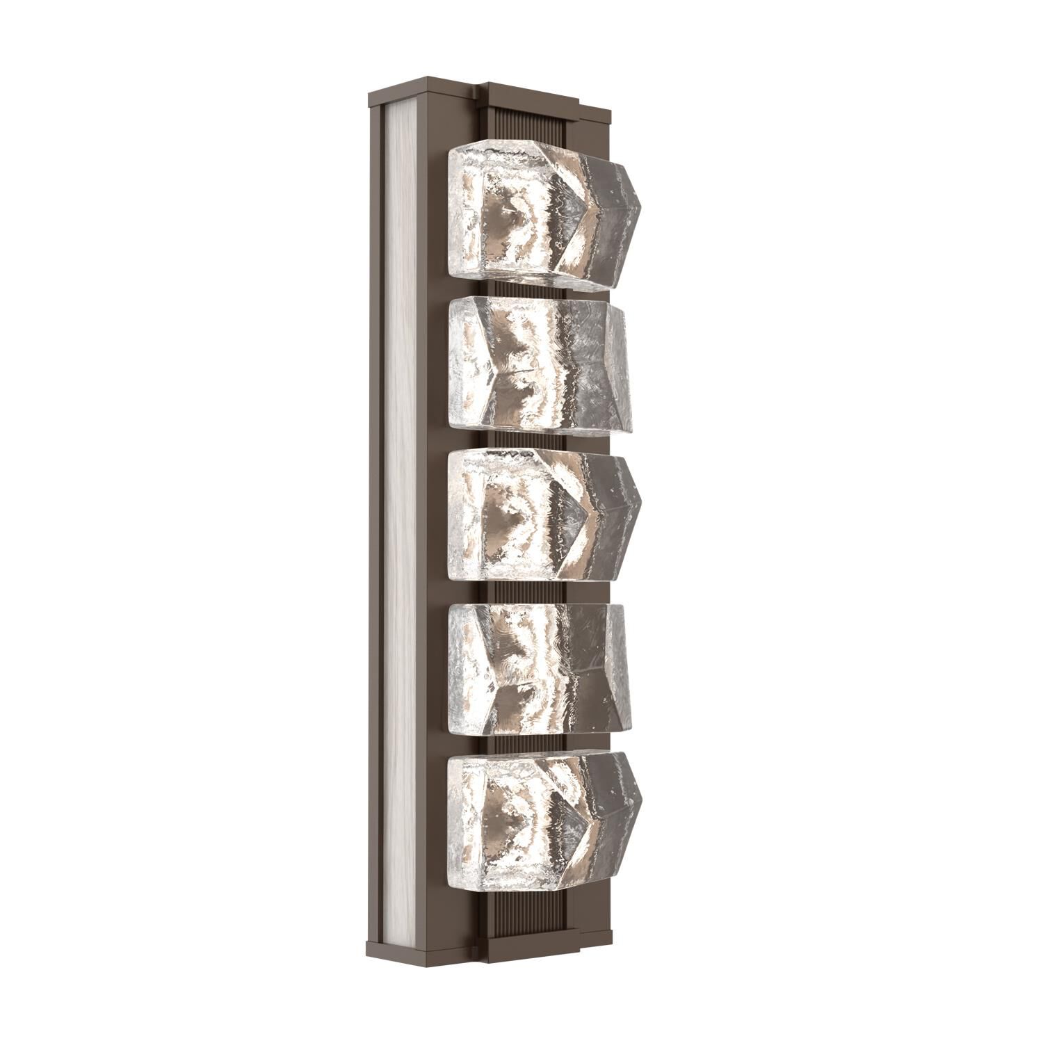 Shown in Flat Bronze finish and Clear Stone glass and Light Oak accent