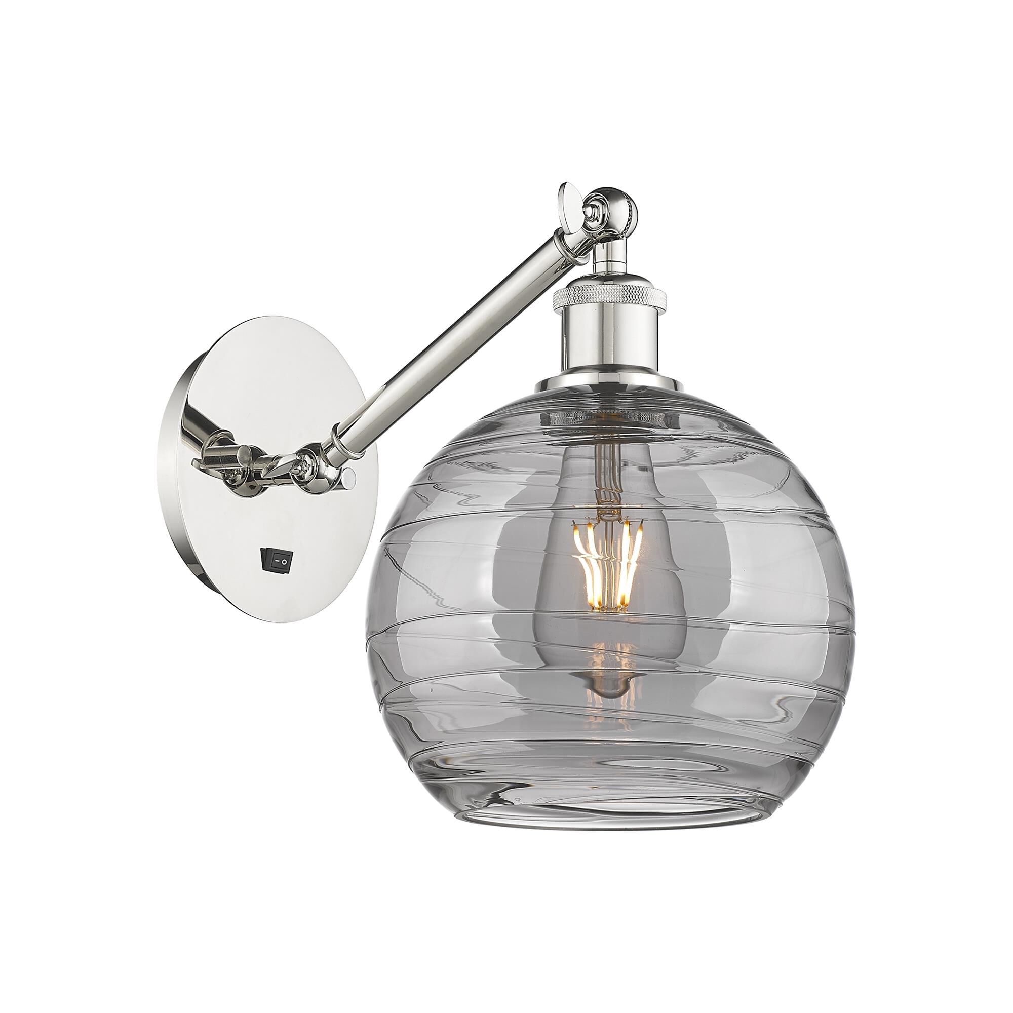 Shown in Polished Nickel finish and Light Smoke Deco Swirl glass
