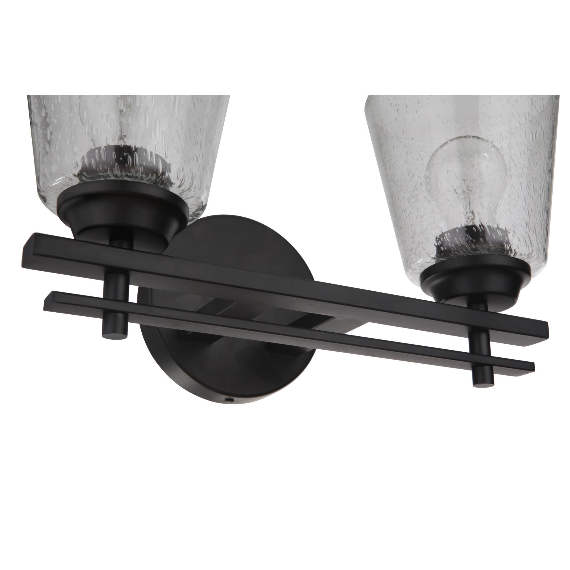 Shown in Flat Black finish and Clear Seeded glass and Glass shade