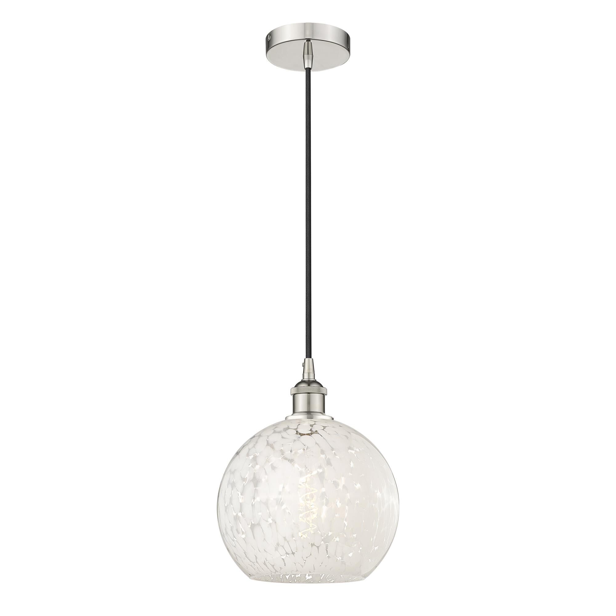 Shown in Polished Nickel finish and White Mouchette glass