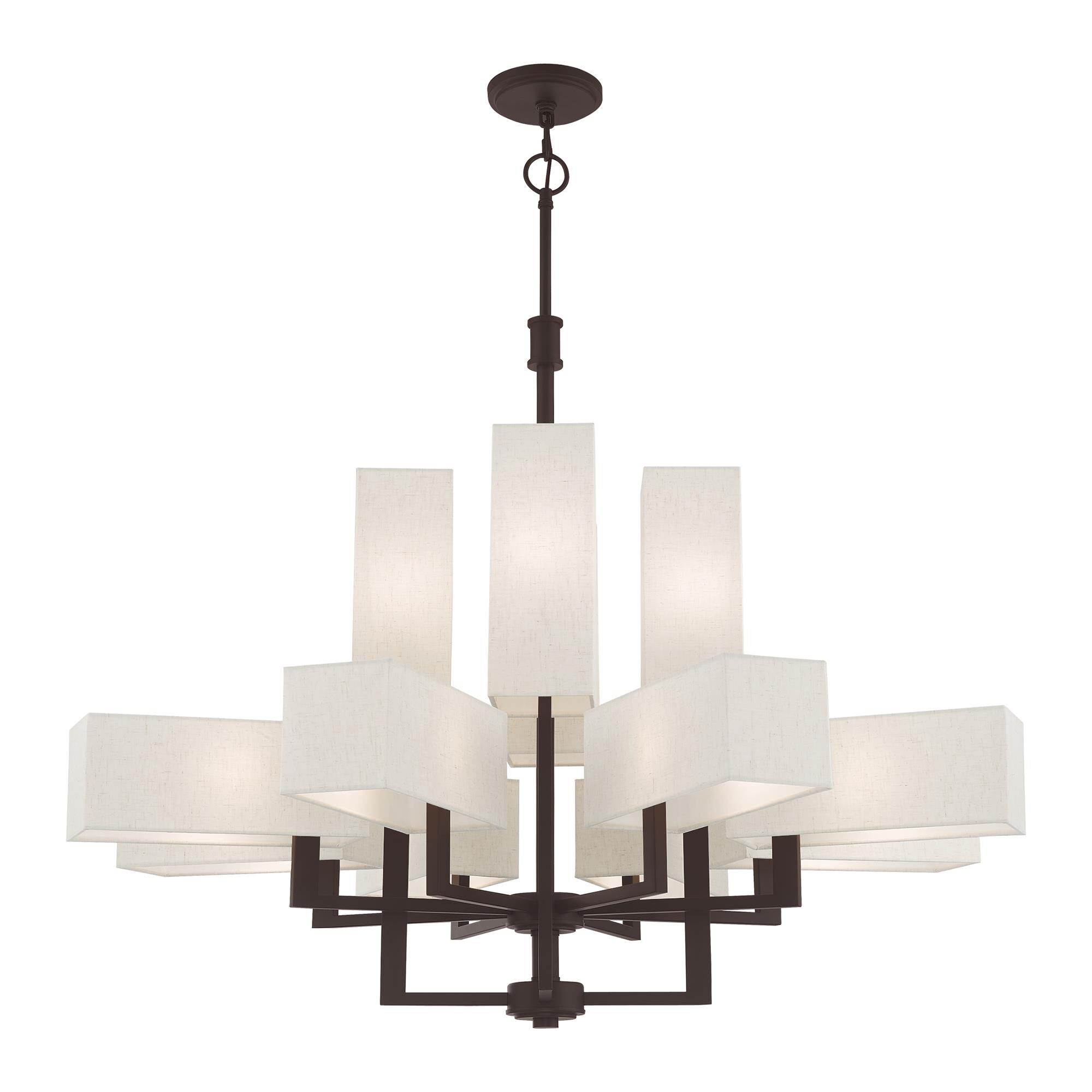 Shown in Bronze finish and Hand Crafted Oatmeal Color Fabric Outside & White Fabric Inside Hardback shade