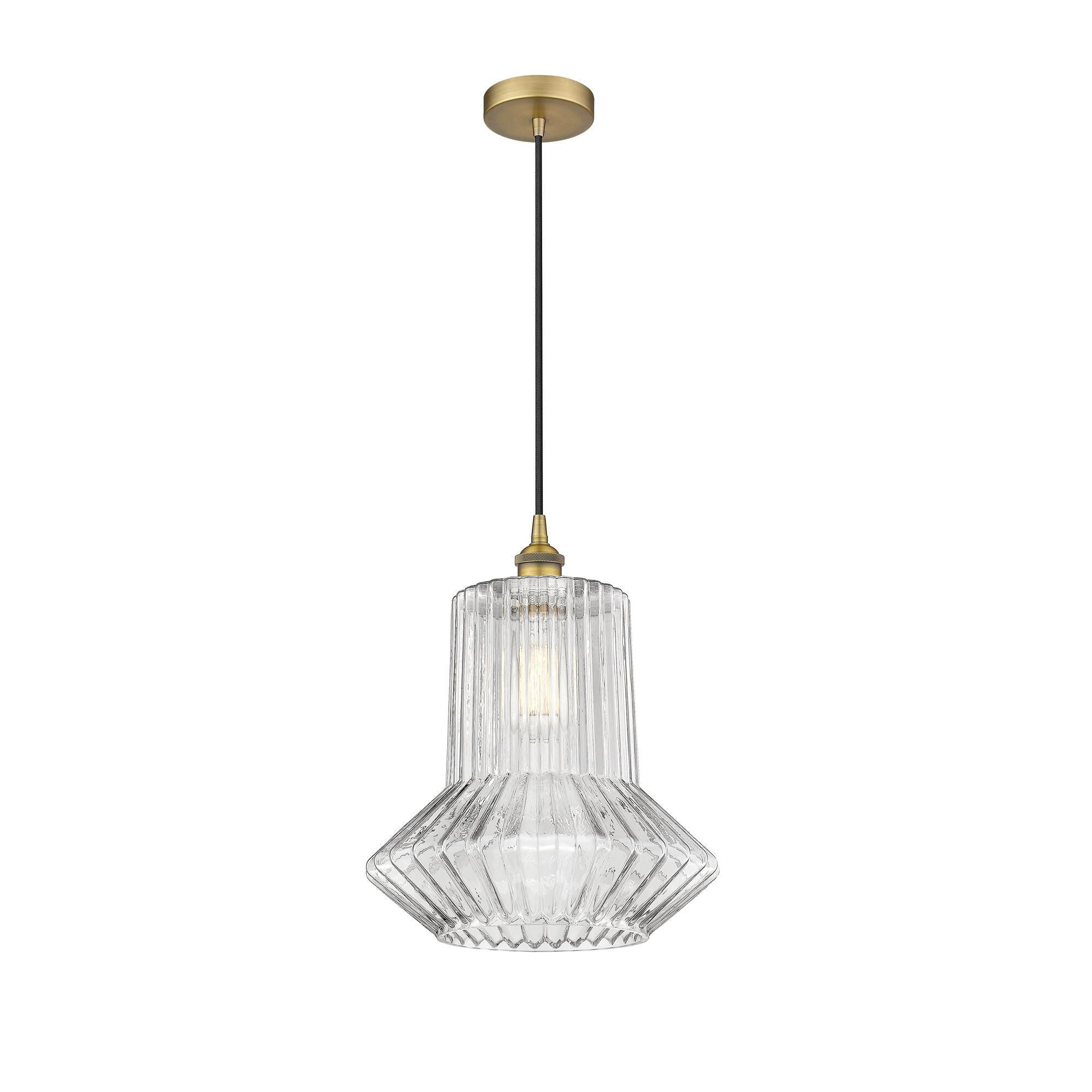 Shown in Brushed Brass finish and Clear Spiral Fluted Springwater glass
