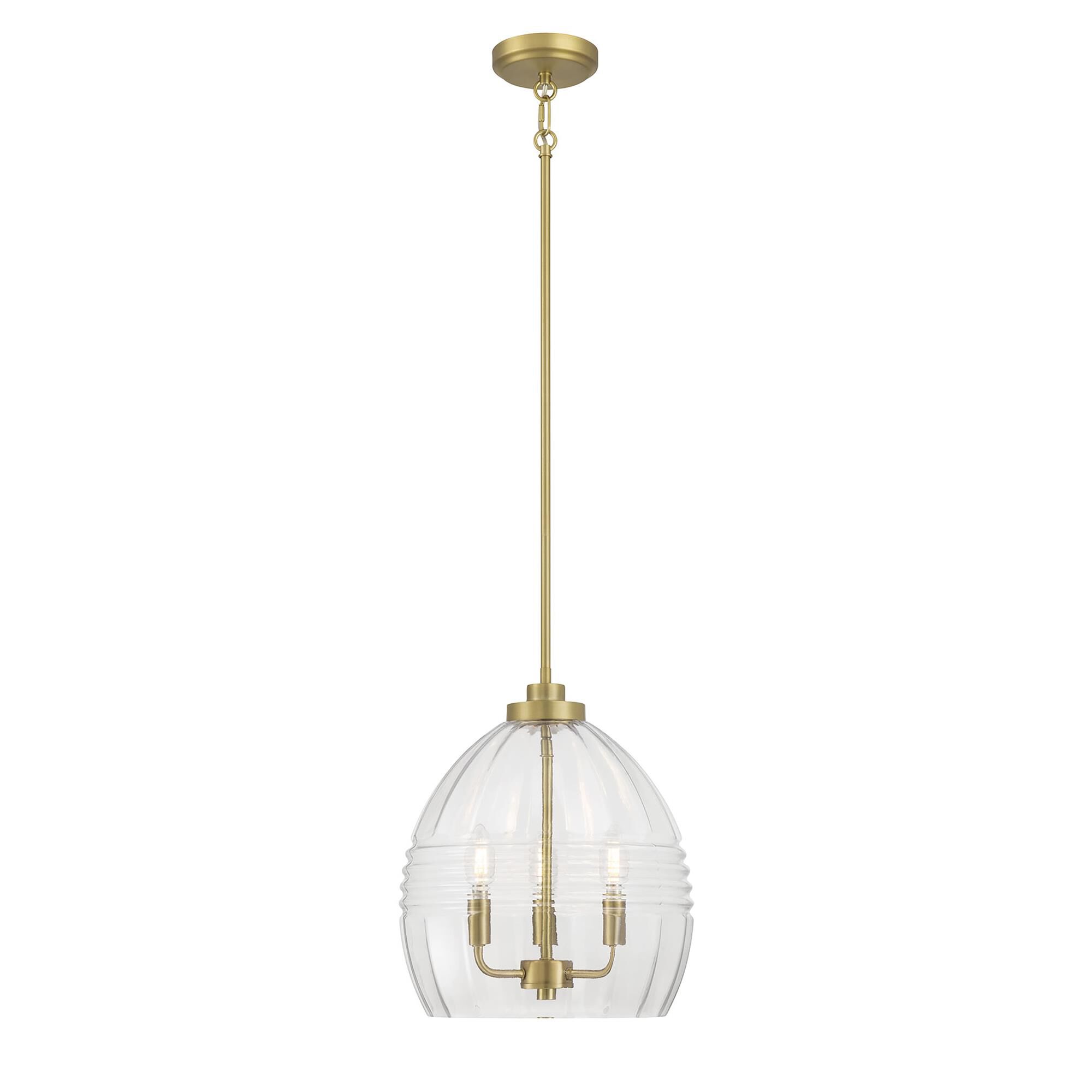 Shown in Vintage Brass finish and Clear glass