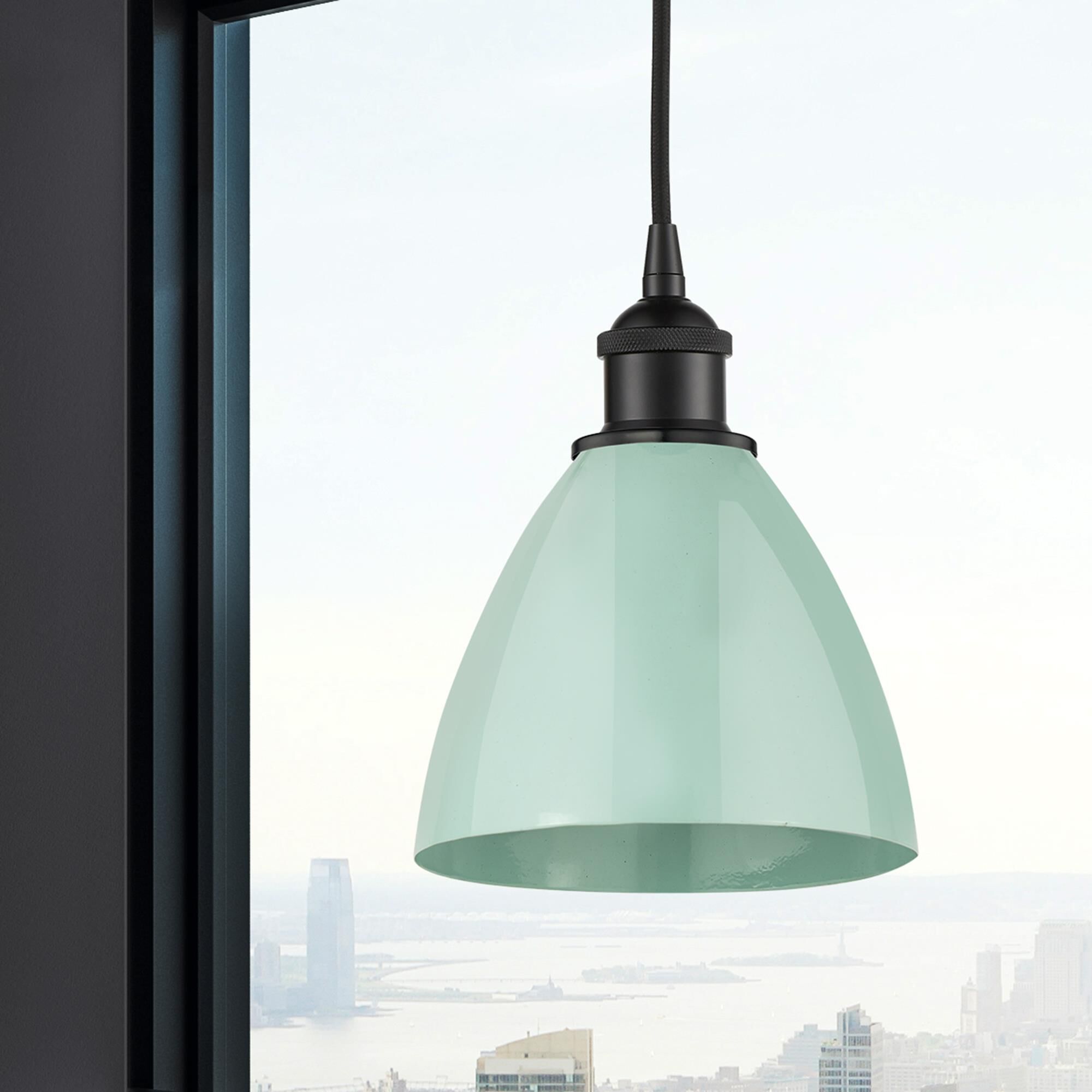 Shown in Matte Black finish and Seafoam Plymouth Dome shade